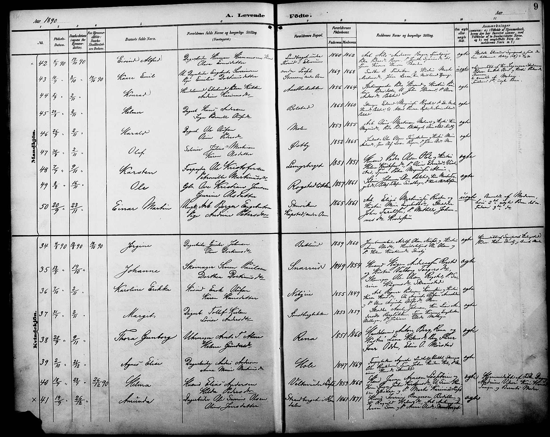 Åmot prestekontor, Hedmark, AV/SAH-PREST-056/H/Ha/Haa/L0011: Ministerialbok nr. 11, 1890-1897, s. 9