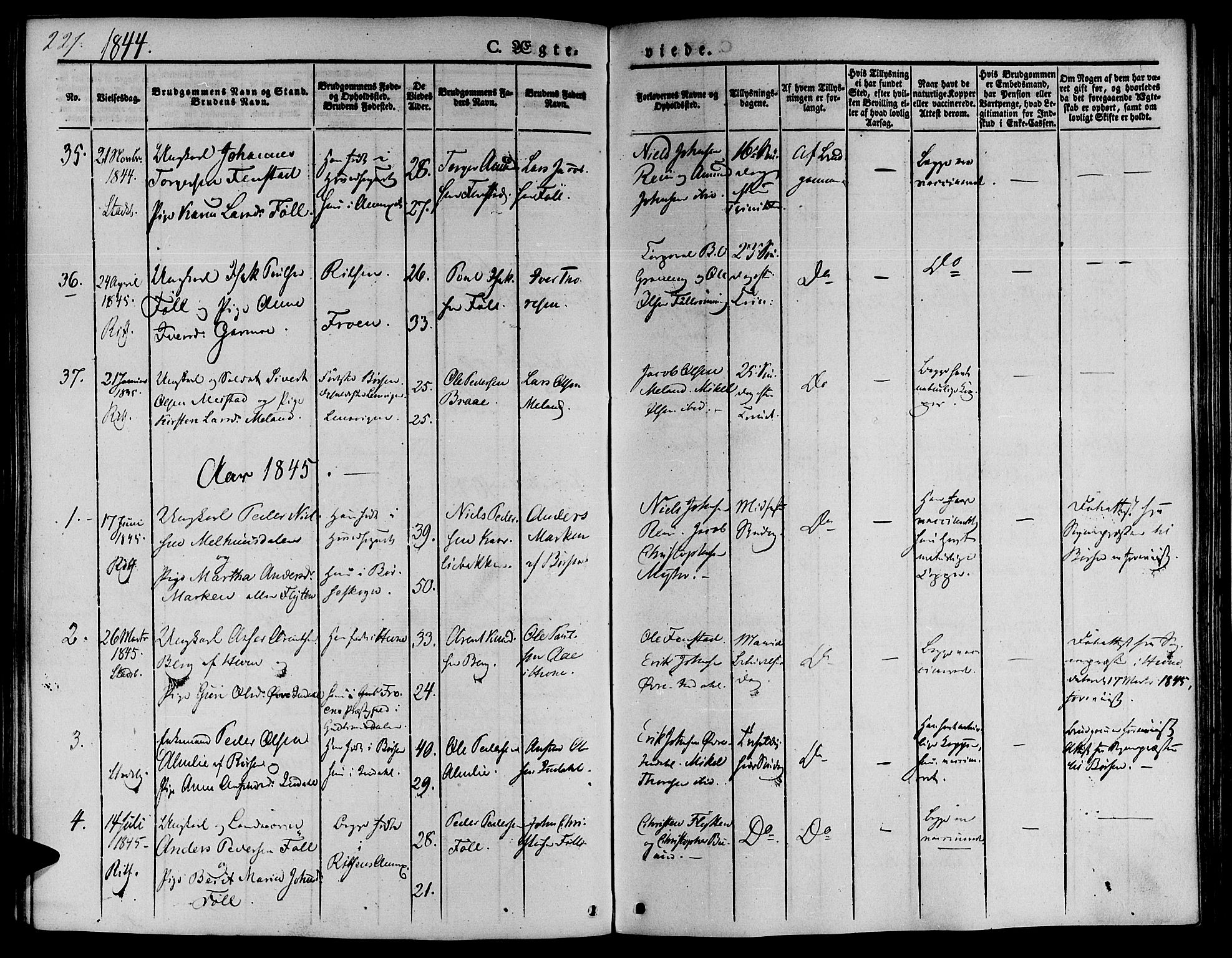 Ministerialprotokoller, klokkerbøker og fødselsregistre - Sør-Trøndelag, SAT/A-1456/646/L0610: Ministerialbok nr. 646A08, 1837-1847, s. 227
