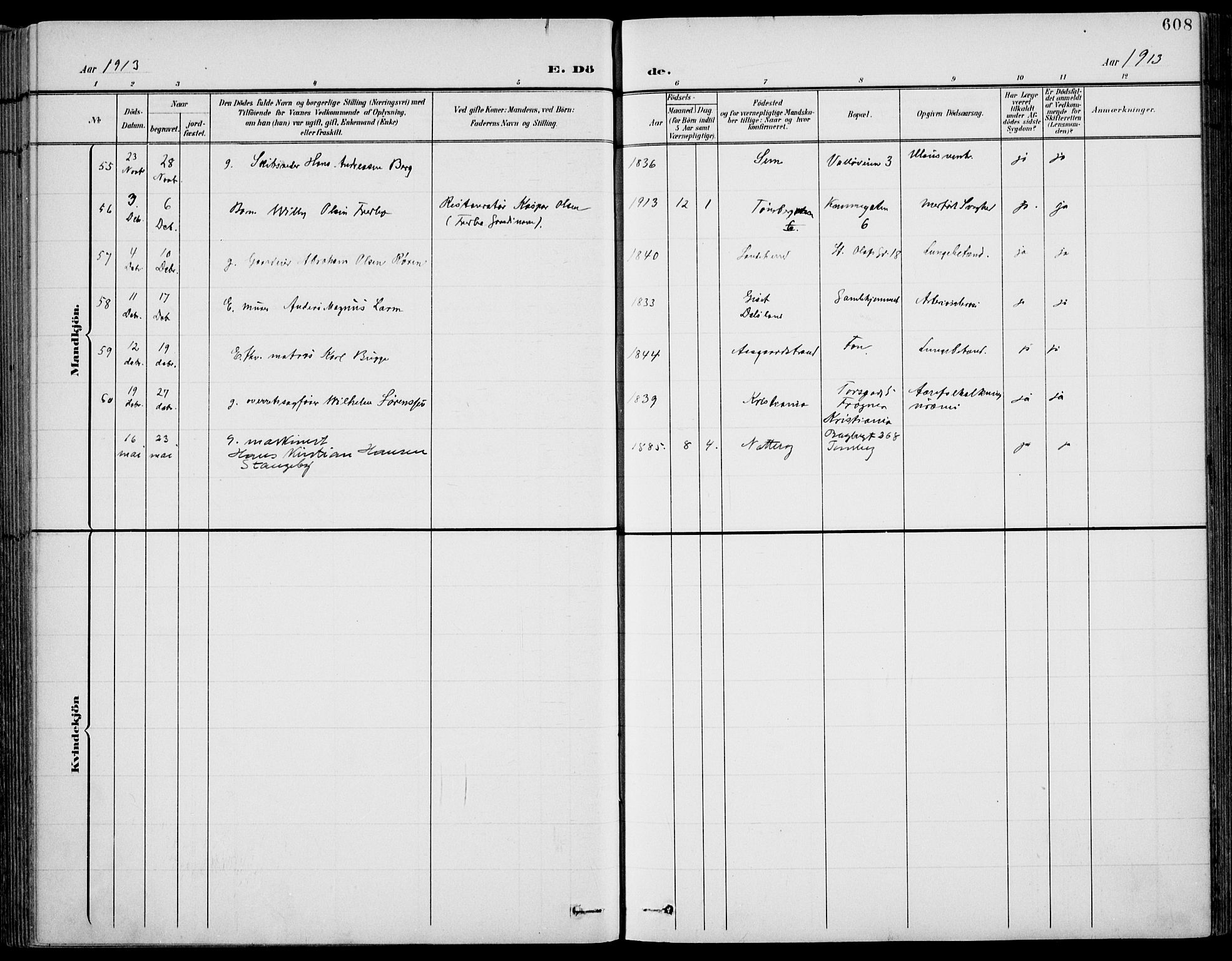 Tønsberg kirkebøker, AV/SAKO-A-330/F/Fa/L0013: Ministerialbok nr. I 13, 1900-1913, s. 608