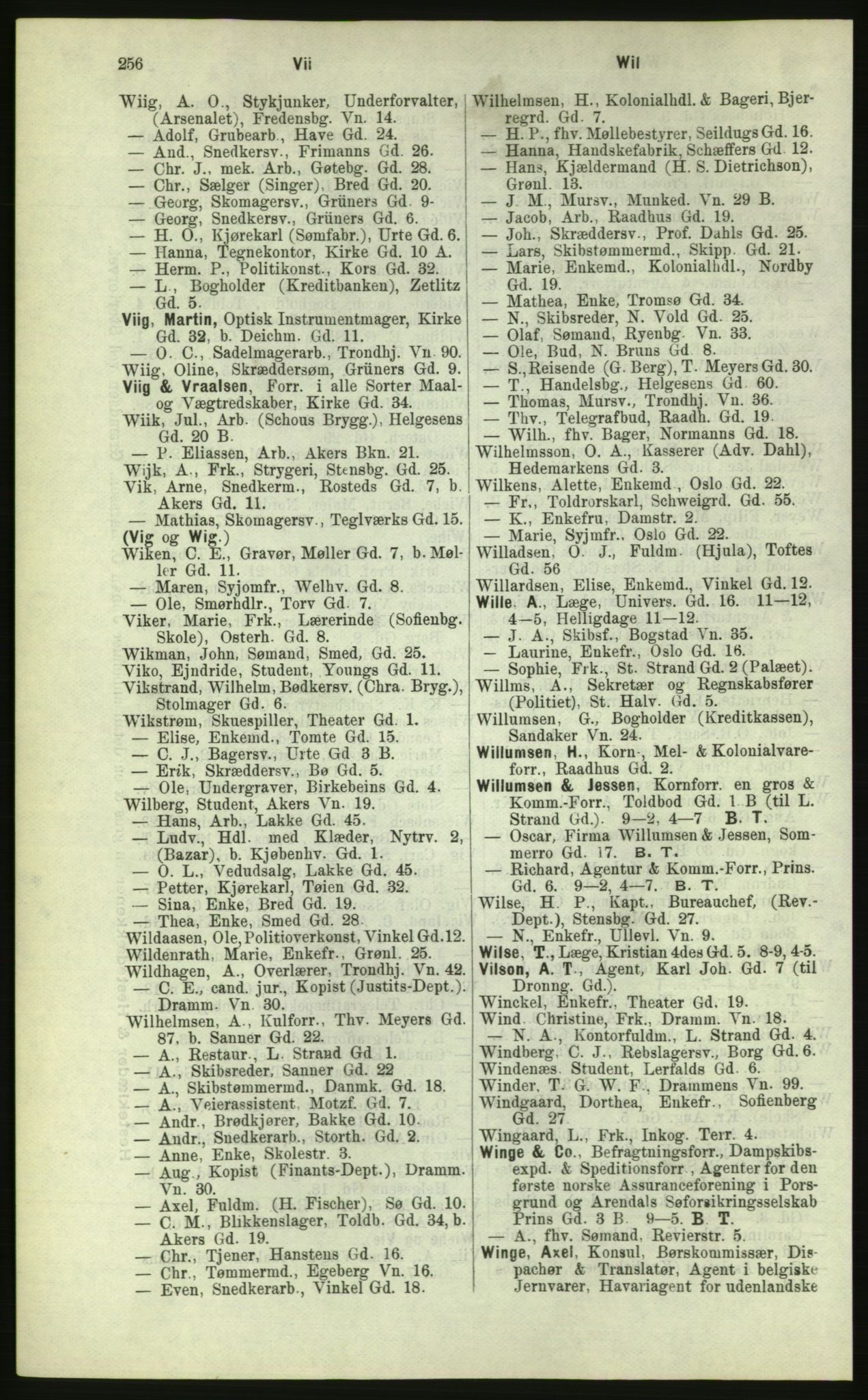 Kristiania/Oslo adressebok, PUBL/-, 1884, s. 256