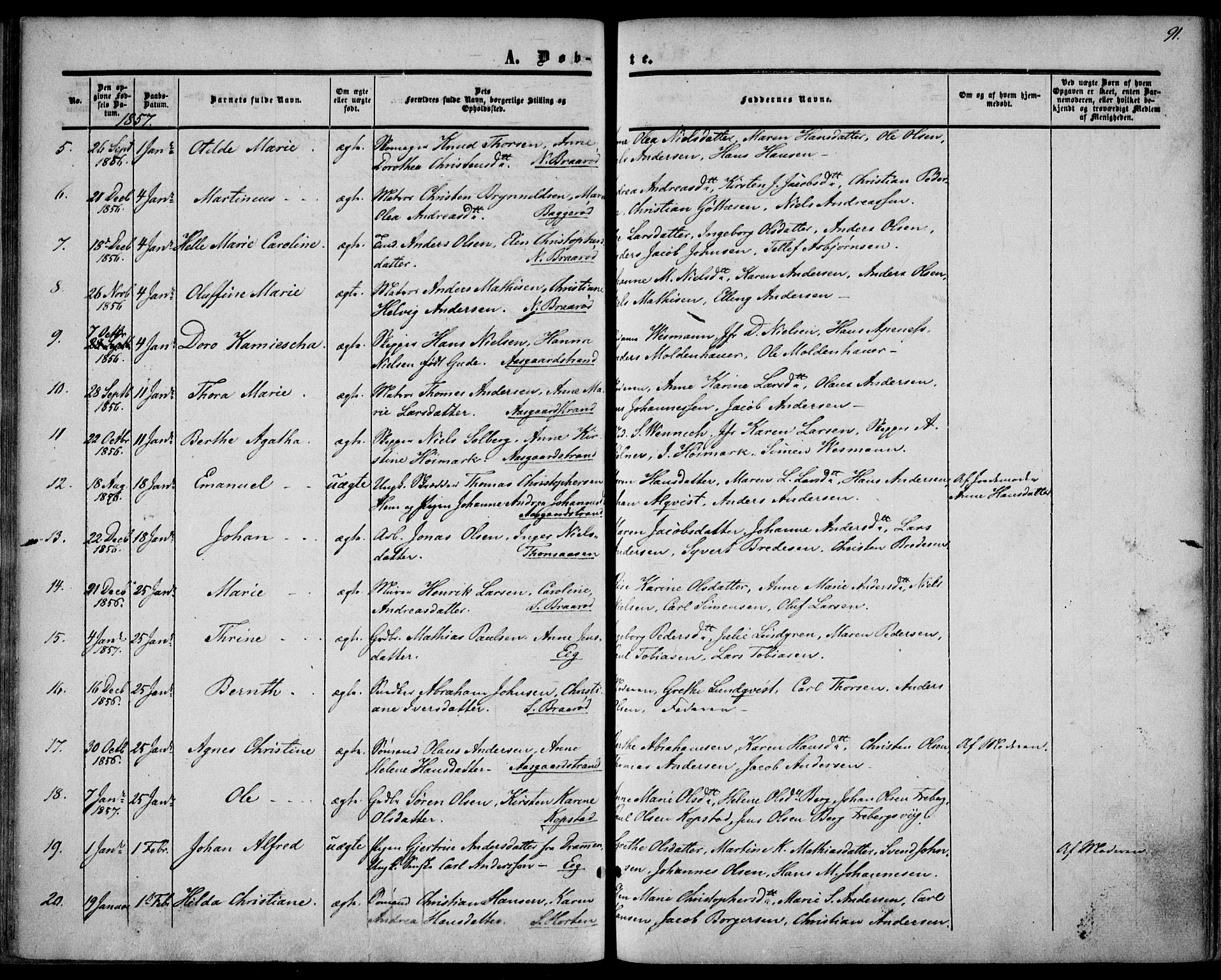 Borre kirkebøker, AV/SAKO-A-338/F/Fa/L0006: Ministerialbok nr. I 6, 1852-1862, s. 91