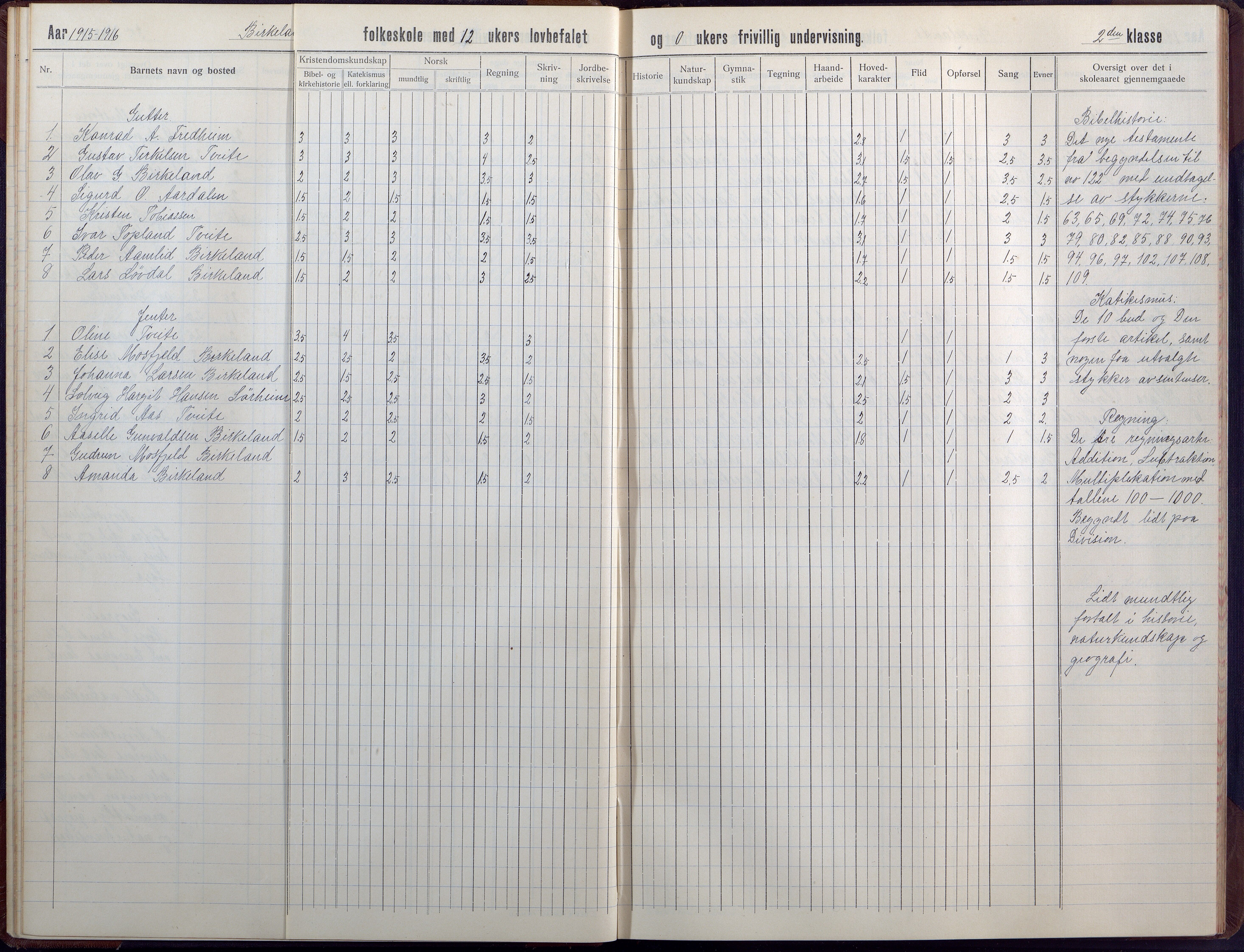 Birkenes kommune, Birkenes krets/Birkeland folkeskole frem til 1991, AAKS/KA0928-550a_91/F02/L0008: Skoleprotokoll, 1911-1930