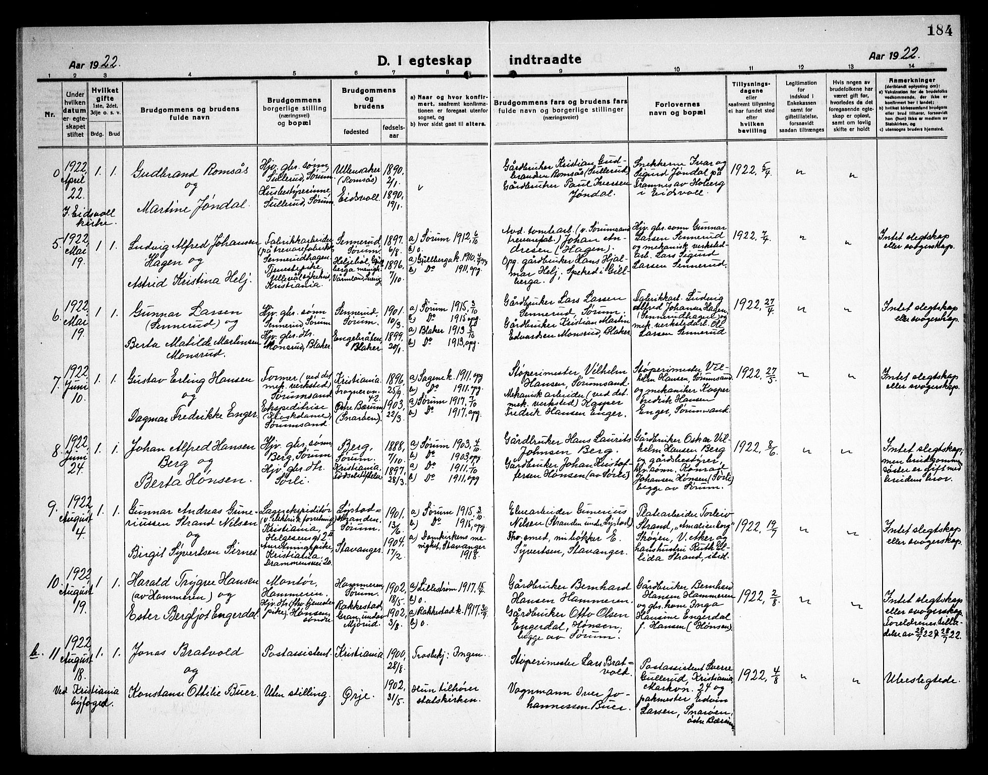Sørum prestekontor Kirkebøker, AV/SAO-A-10303/G/Ga/L0008: Klokkerbok nr. I 8, 1917-1934, s. 184