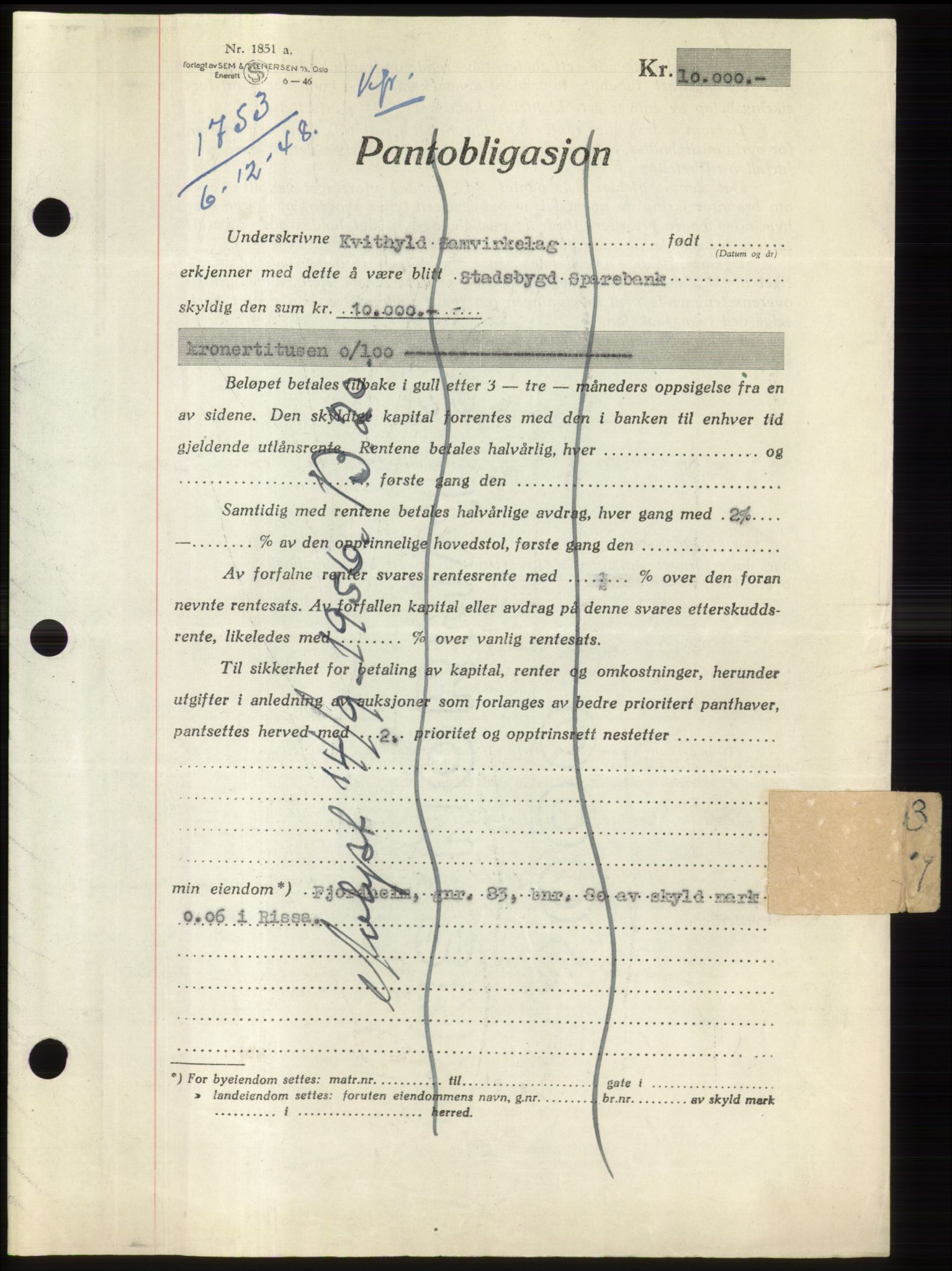 Fosen sorenskriveri, AV/SAT-A-1107/1/2/2C: Pantebok nr. B, 1948-1950, Dagboknr: 1753/1948