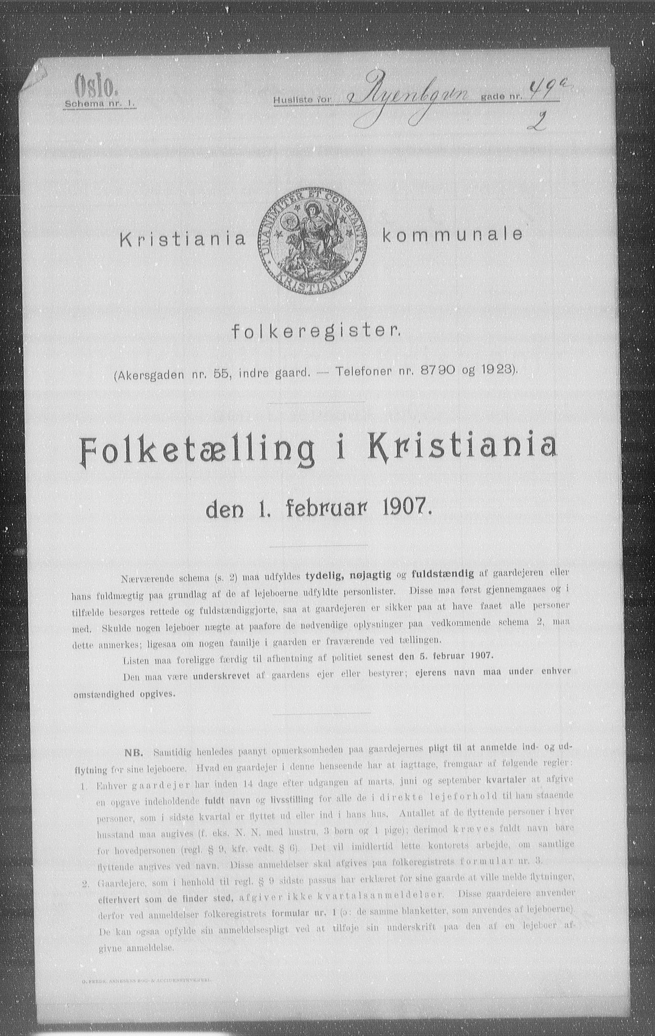 OBA, Kommunal folketelling 1.2.1907 for Kristiania kjøpstad, 1907, s. 43841