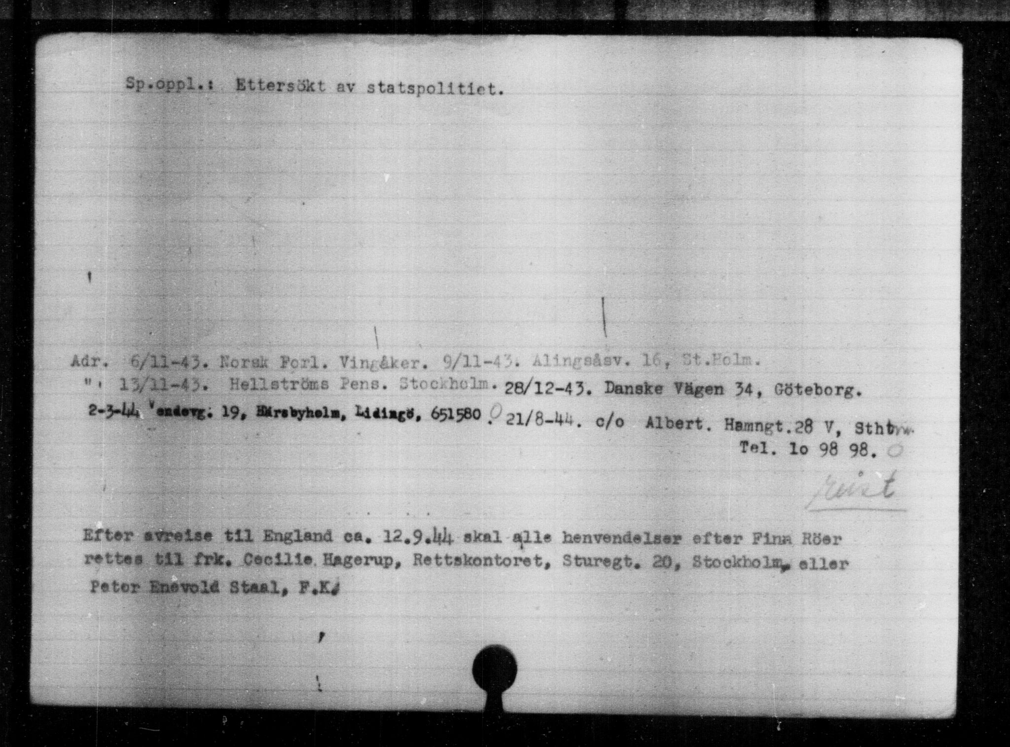 Utenriksstasjonene, Legasjonen i Stockholm, Flyktningkontoret, AV/RA-S-6753/V/Va/L0004: Kjesäterkartoteket, flyktninger med registreringsnr. 3496-6610, 1940-1945, s. 1791