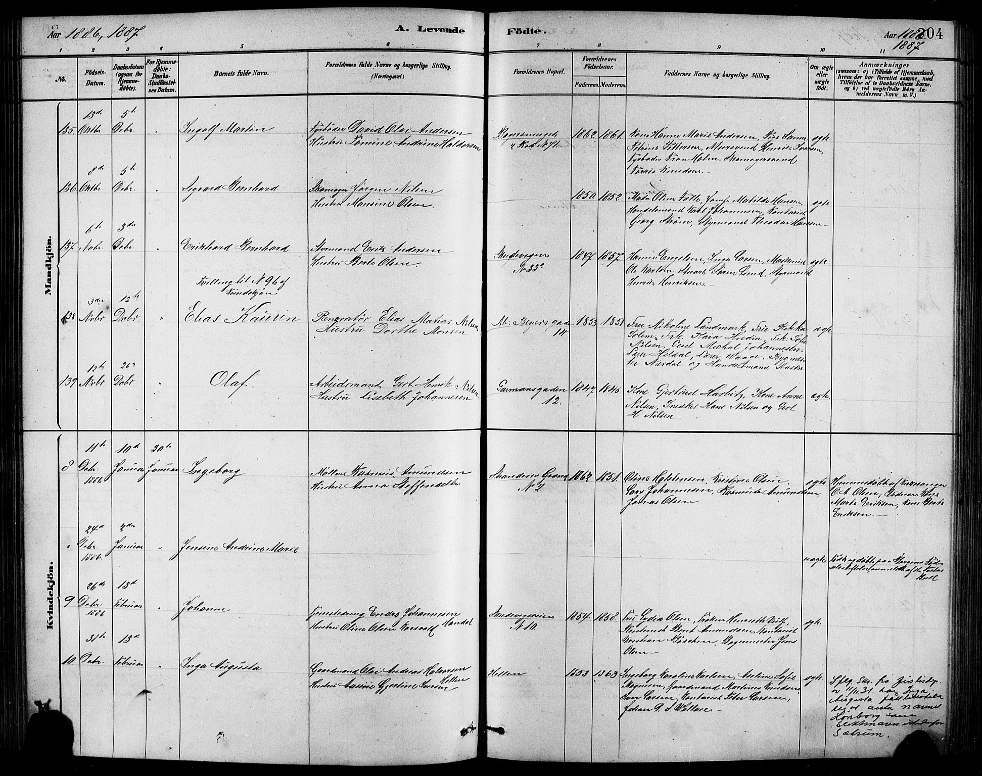 Sandviken Sokneprestembete, AV/SAB-A-77601/H/Hb/L0001: Klokkerbok nr. A 2, 1879-1892, s. 204