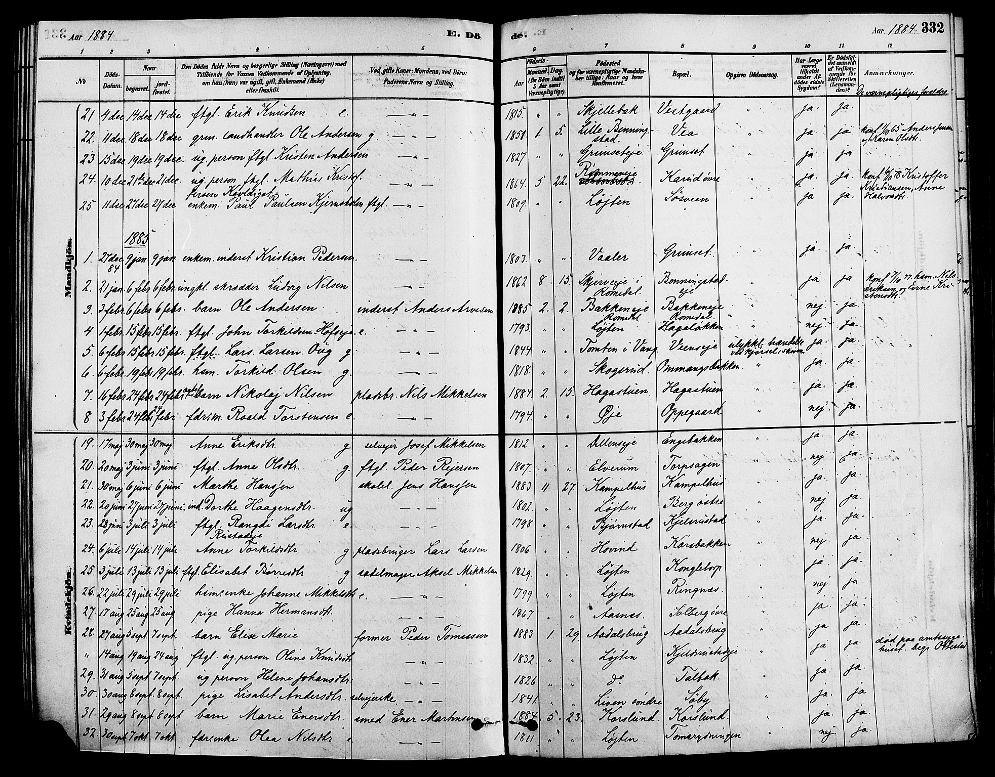 Løten prestekontor, AV/SAH-PREST-022/K/Ka/L0009: Ministerialbok nr. 9, 1878-1891, s. 332