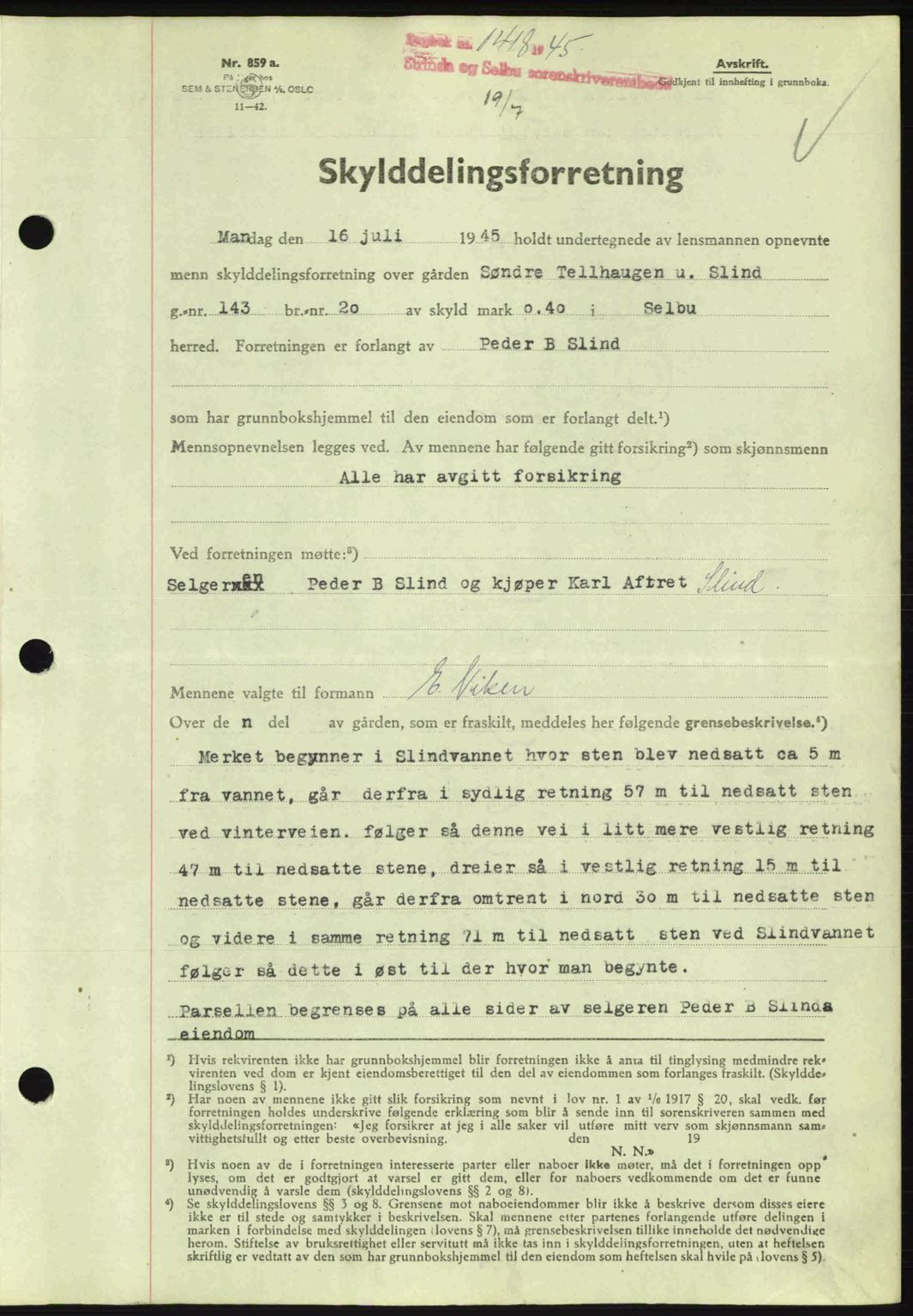 Strinda og Selbu sorenskriveri, SAT/A-0015/2/2C: Pantebok nr. A9, 1944-1945, Dagboknr: 1418/1945