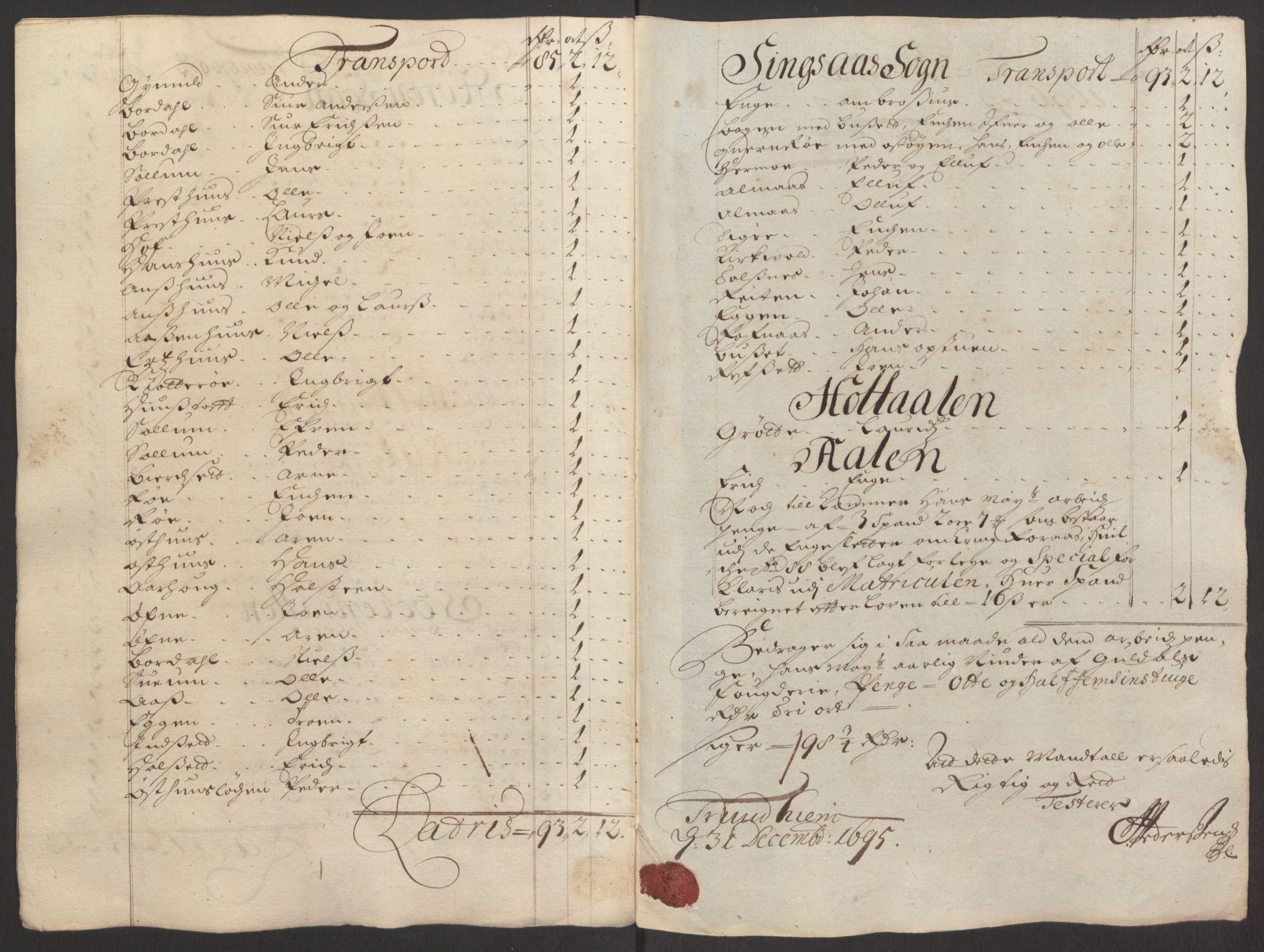 Rentekammeret inntil 1814, Reviderte regnskaper, Fogderegnskap, RA/EA-4092/R60/L3945: Fogderegnskap Orkdal og Gauldal, 1695, s. 379