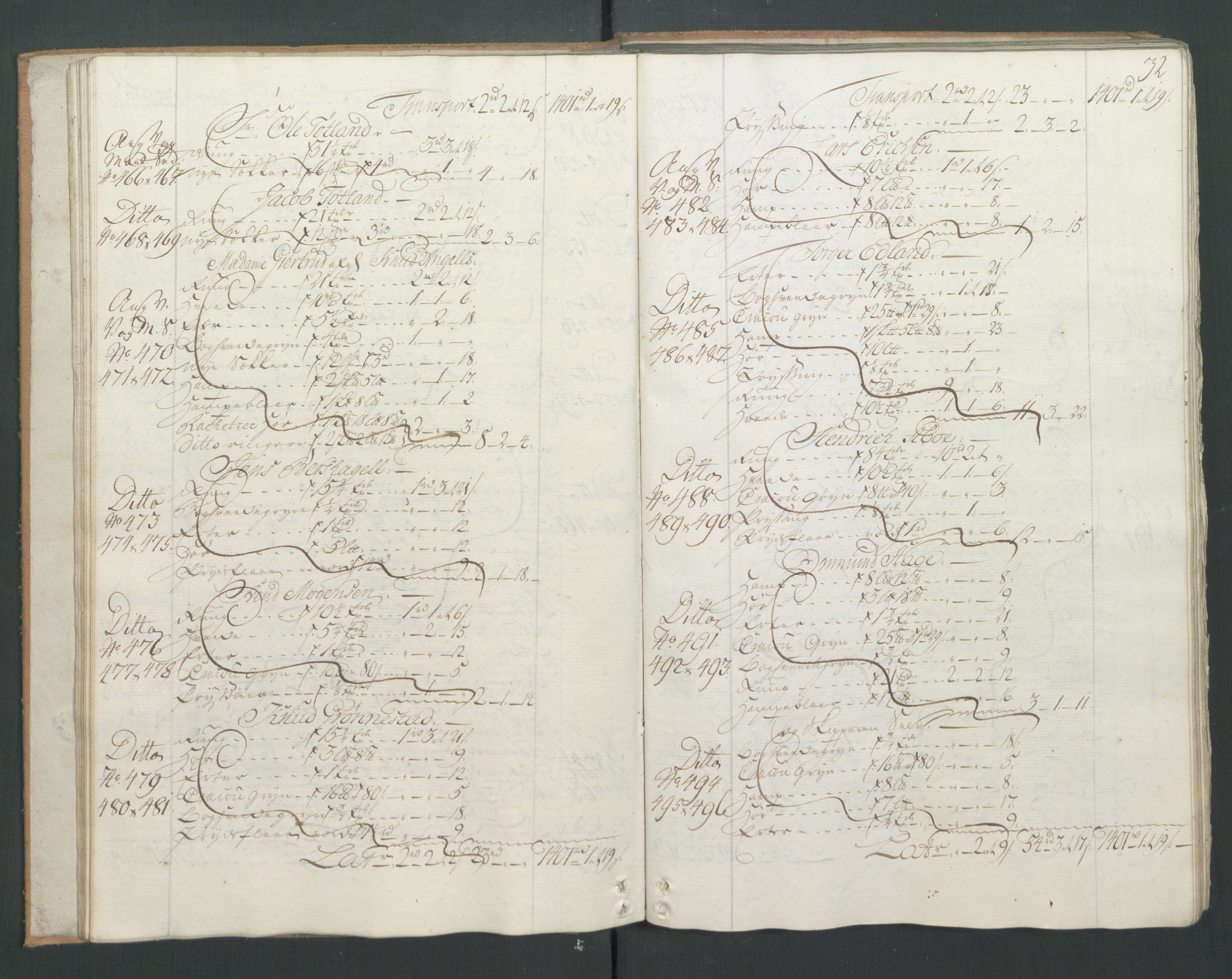Generaltollkammeret, tollregnskaper, AV/RA-EA-5490/R22/L0026/0001: Tollregnskaper Stavanger / Hovedtollbok, 1764, s. 31b-32a