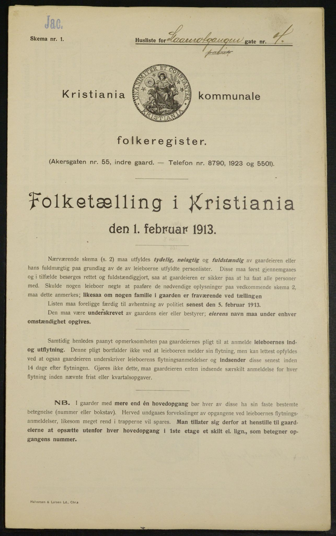 OBA, Kommunal folketelling 1.2.1913 for Kristiania, 1913, s. 96943