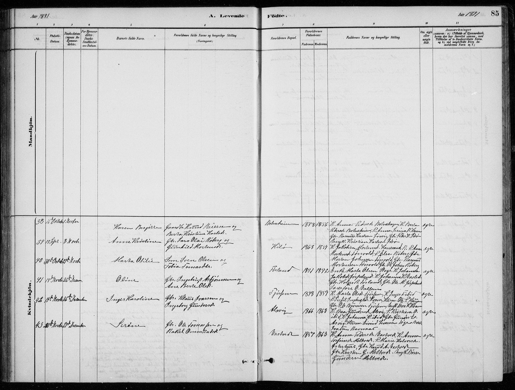 Strand sokneprestkontor, AV/SAST-A-101828/H/Ha/Hab/L0004: Klokkerbok nr. B 4, 1878-1903, s. 85