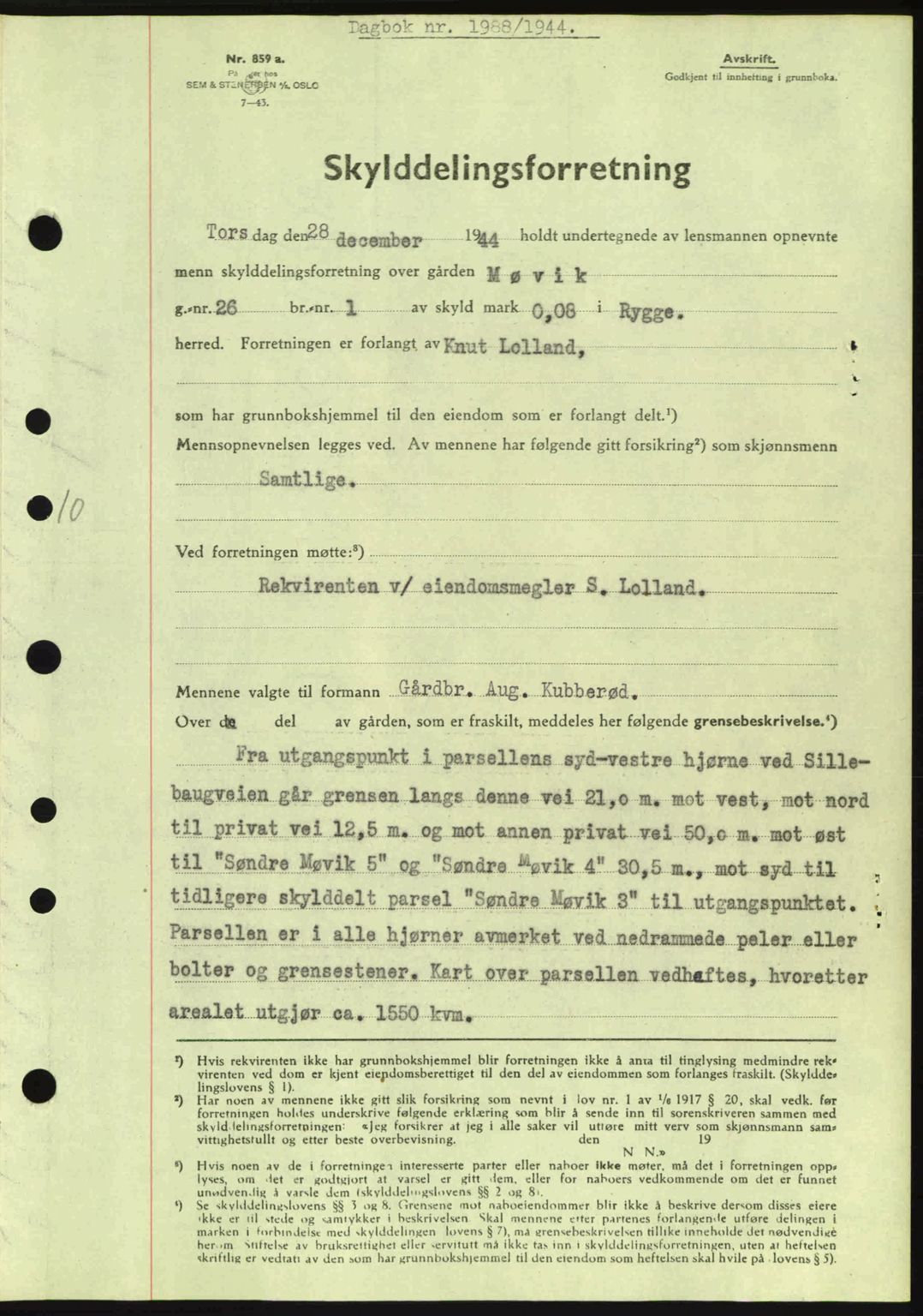 Moss sorenskriveri, SAO/A-10168: Pantebok nr. A13, 1944-1945, Dagboknr: 1988/1944
