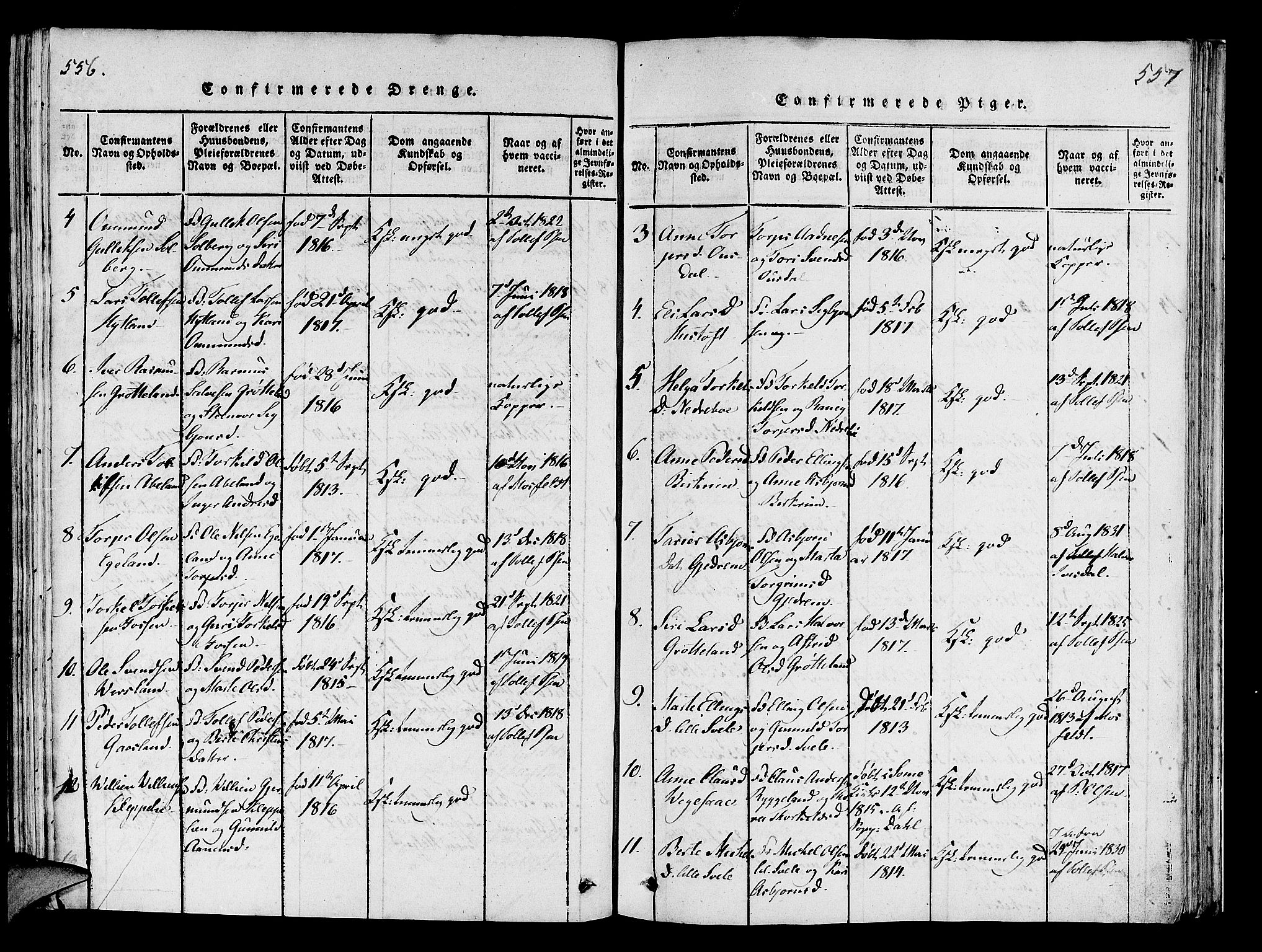 Helleland sokneprestkontor, SAST/A-101810: Ministerialbok nr. A 5, 1815-1834, s. 556-557