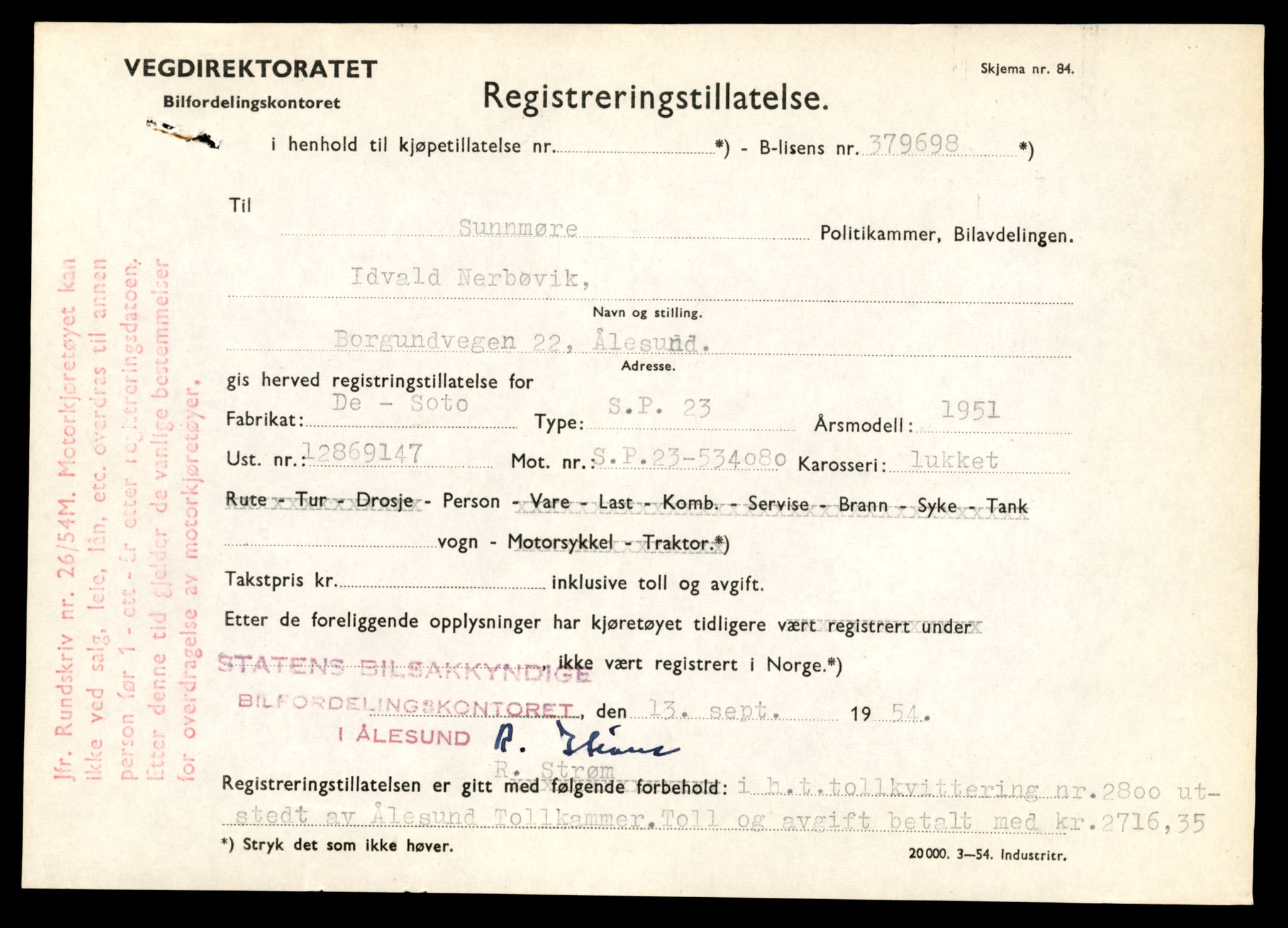 Møre og Romsdal vegkontor - Ålesund trafikkstasjon, AV/SAT-A-4099/F/Fe/L0047: Registreringskort for kjøretøy T 14580 - T 14720, 1927-1998, s. 13
