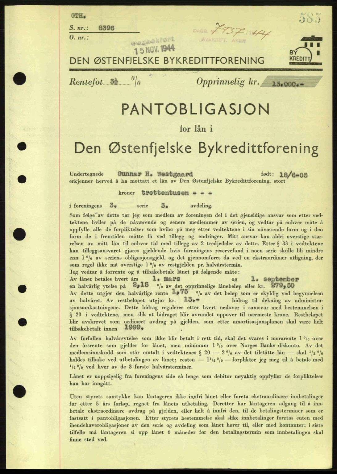 Aker herredsskriveri, SAO/A-10896/G/Gb/Gba/Gbac/L0035: Pantebok nr. B200-201, 1944-1944, Dagboknr: 7937/1944