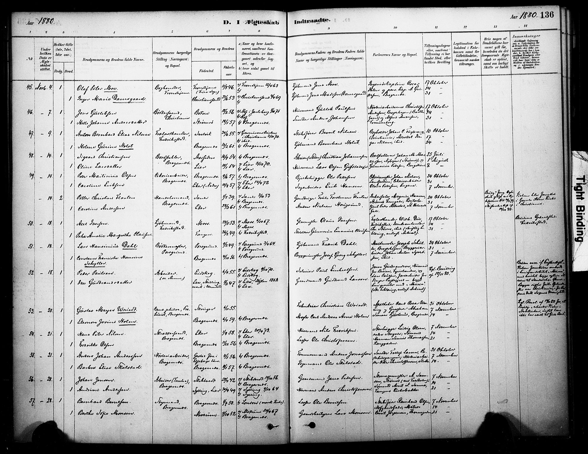 Bragernes kirkebøker, AV/SAKO-A-6/F/Fc/L0005: Ministerialbok nr. III 5, 1878-1890, s. 136