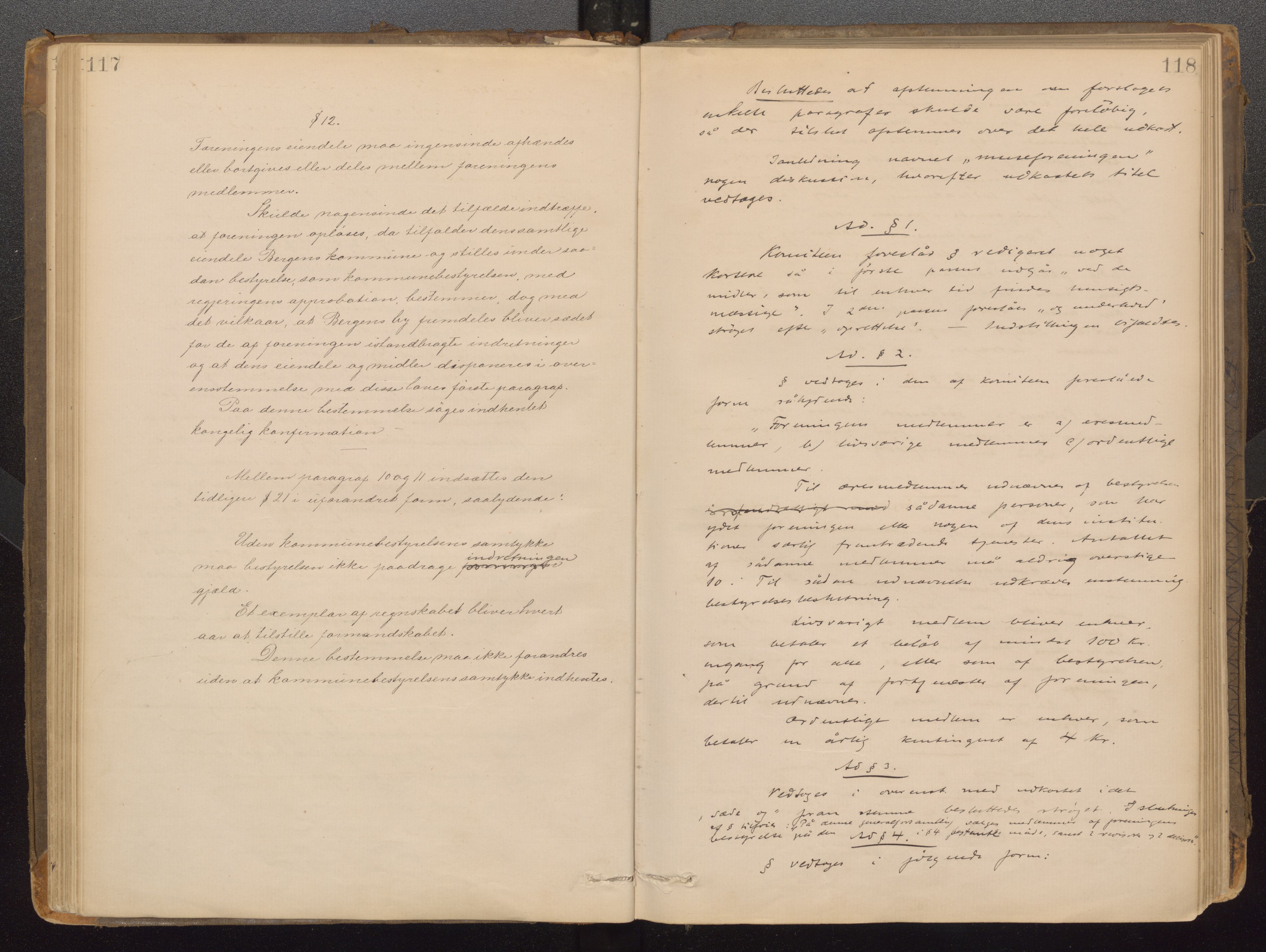 Bergens Museum, UMB/A007/A/Aa/L0007: Forhandlingsprotokoll , 1872-1906, s. 117,118