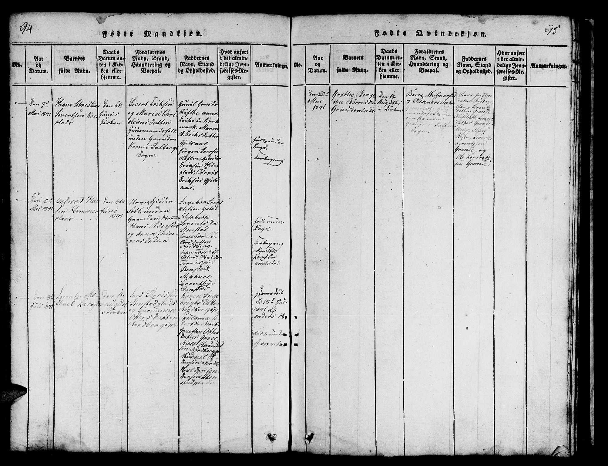 Ministerialprotokoller, klokkerbøker og fødselsregistre - Nord-Trøndelag, SAT/A-1458/731/L0310: Klokkerbok nr. 731C01, 1816-1874, s. 94-95