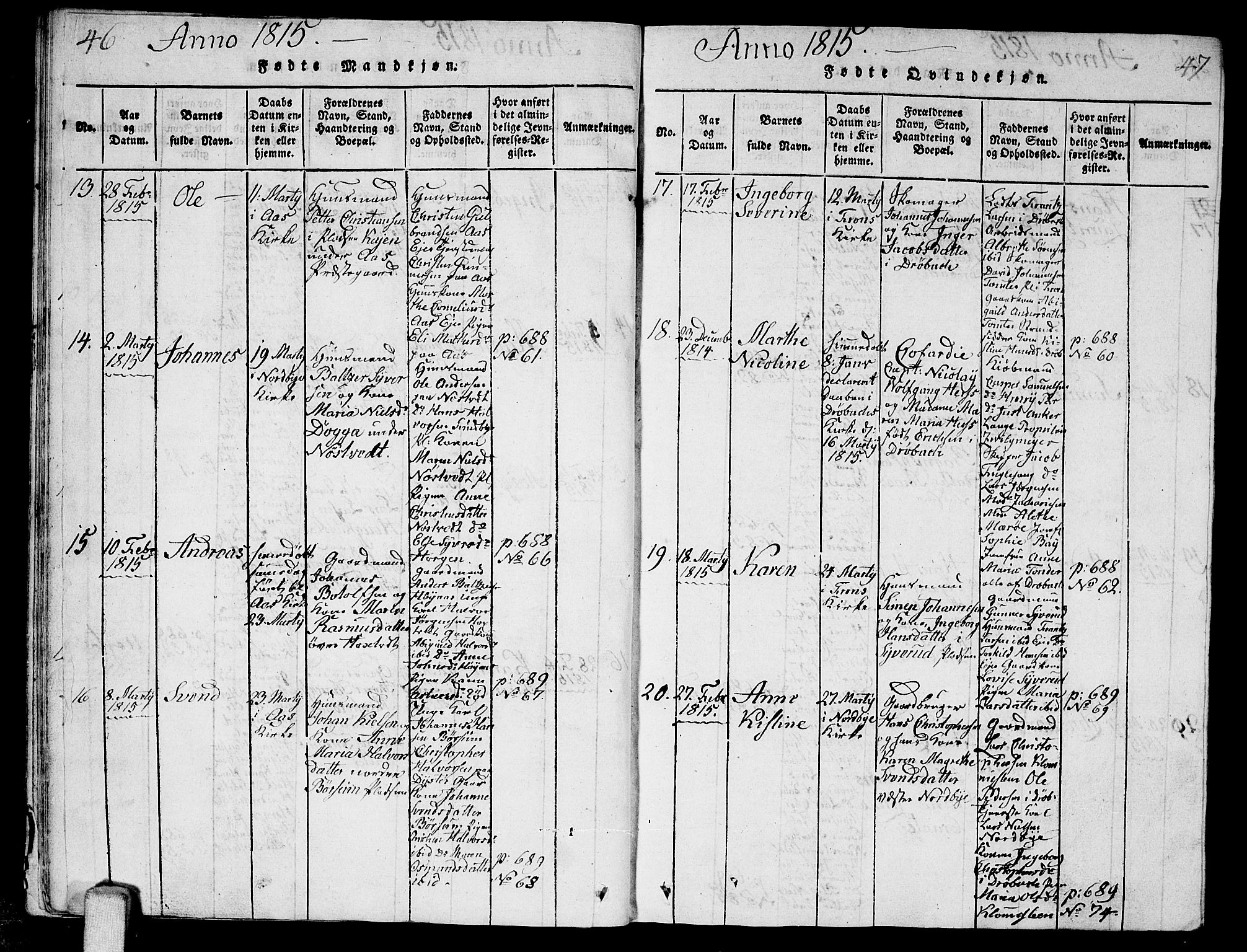 Ås prestekontor Kirkebøker, AV/SAO-A-10894/G/Ga/L0001: Klokkerbok nr. I 1, 1814-1820, s. 46-47