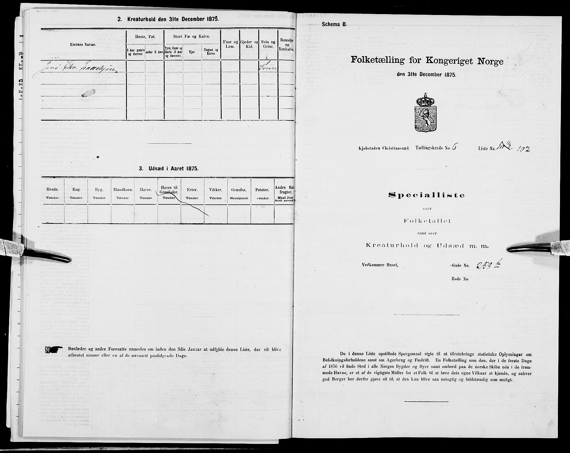 SAK, Folketelling 1875 for 1001P Kristiansand prestegjeld, 1875, s. 975