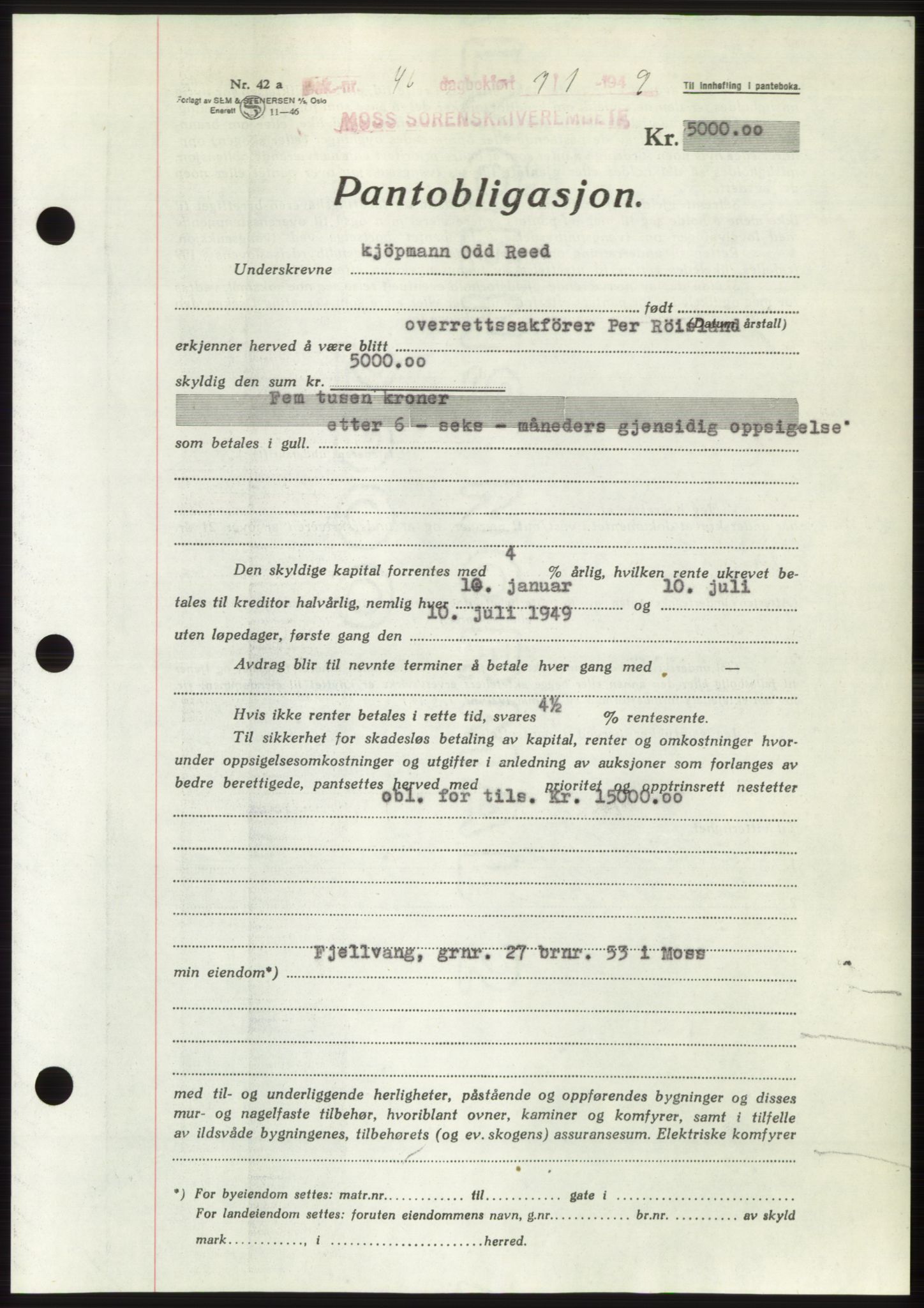 Moss sorenskriveri, SAO/A-10168: Pantebok nr. B21, 1949-1949, Dagboknr: 46/1949