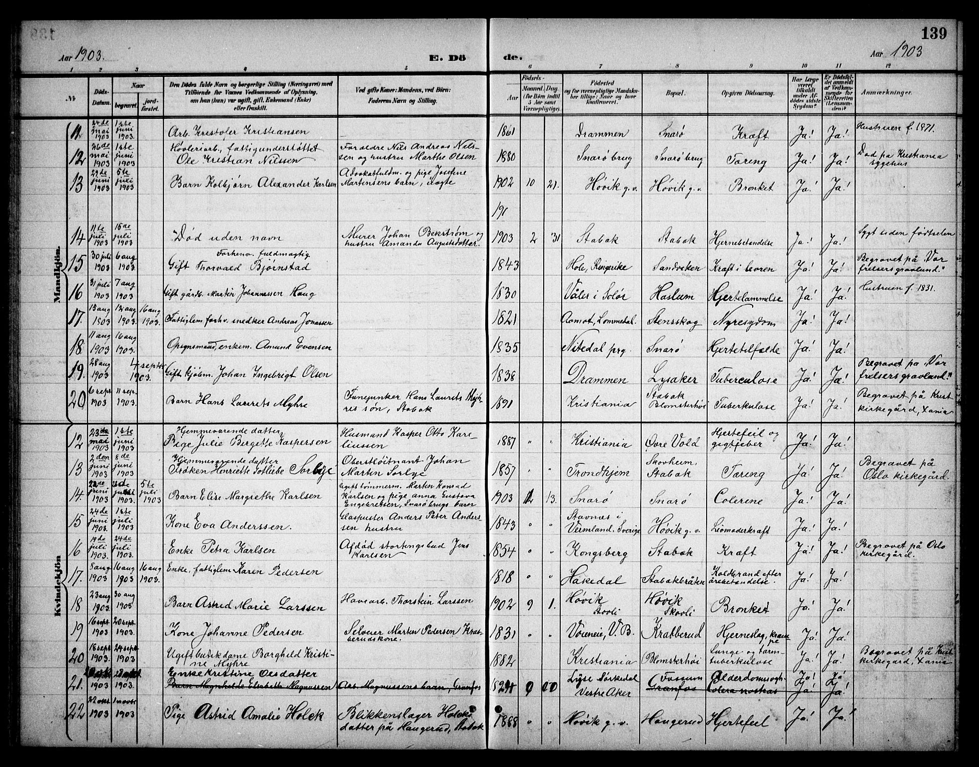 Østre Bærum prestekontor Kirkebøker, AV/SAO-A-10887/G/Ga/L0001: Klokkerbok nr. 1, 1898-1913, s. 139