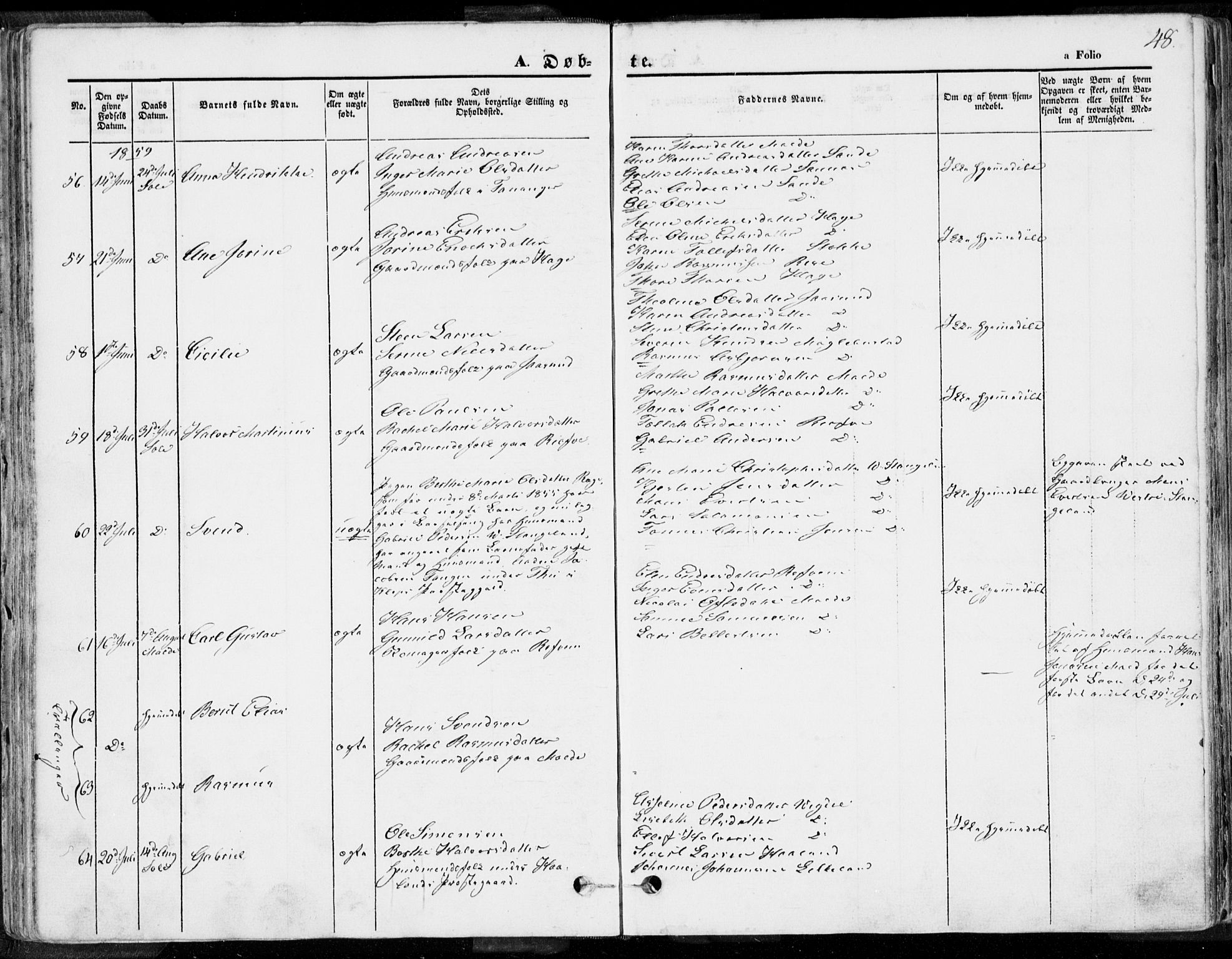 Håland sokneprestkontor, AV/SAST-A-101802/001/30BA/L0007: Ministerialbok nr. A 7.1, 1854-1870, s. 48