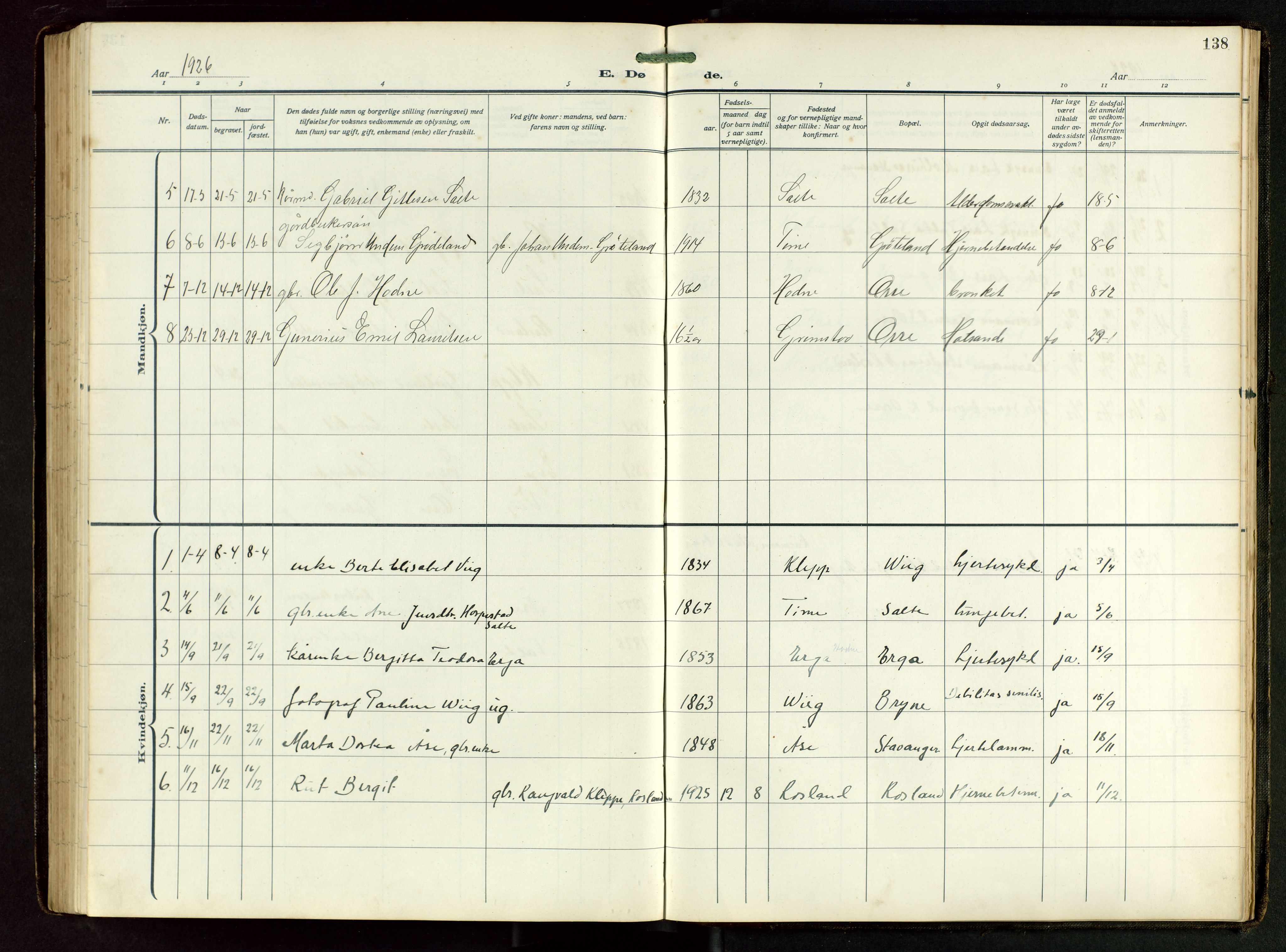 Klepp sokneprestkontor, SAST/A-101803/001/3/30BB/L0008: Klokkerbok nr. B 8, 1918-1949, s. 138