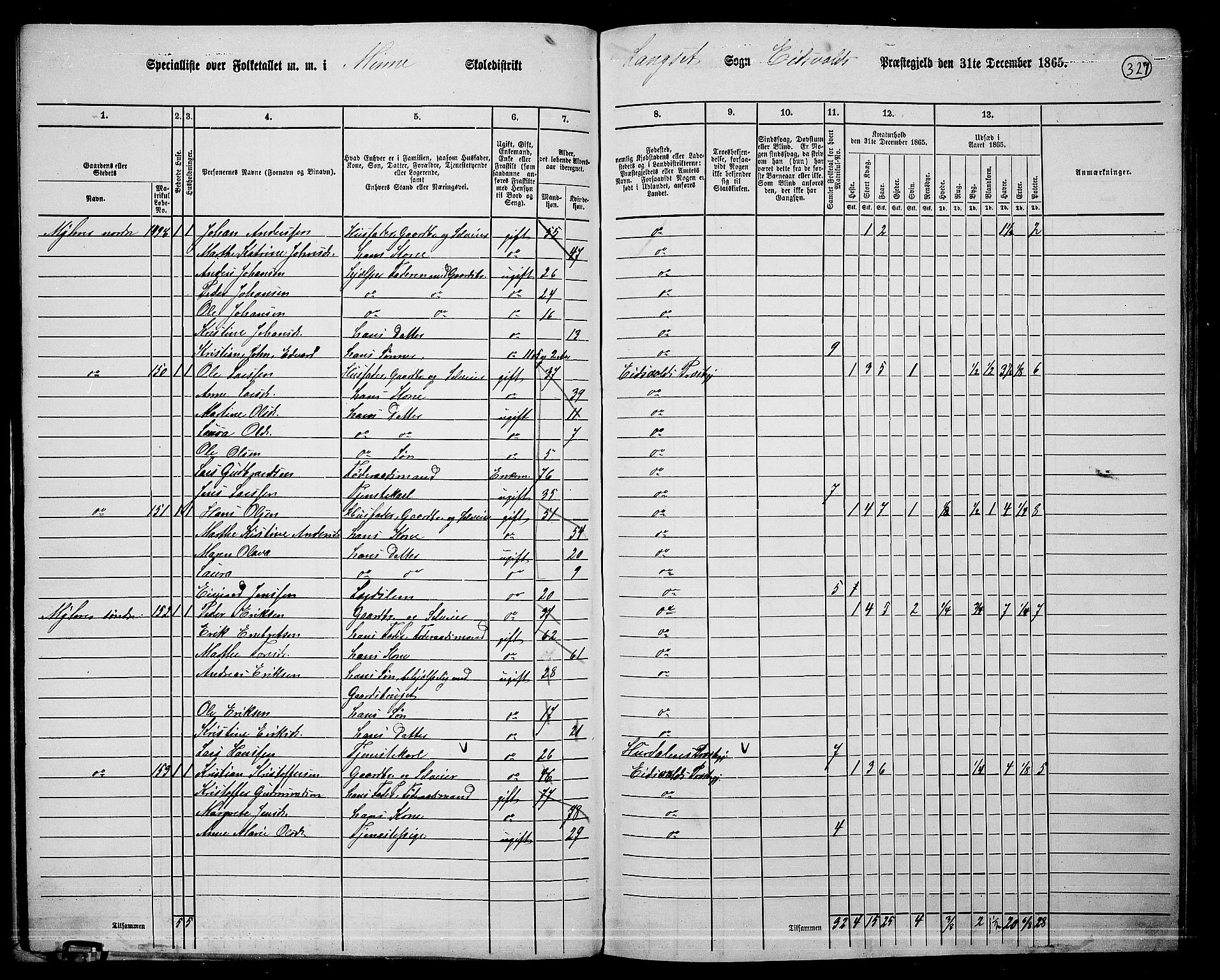 RA, Folketelling 1865 for 0237P Eidsvoll prestegjeld, 1865, s. 292