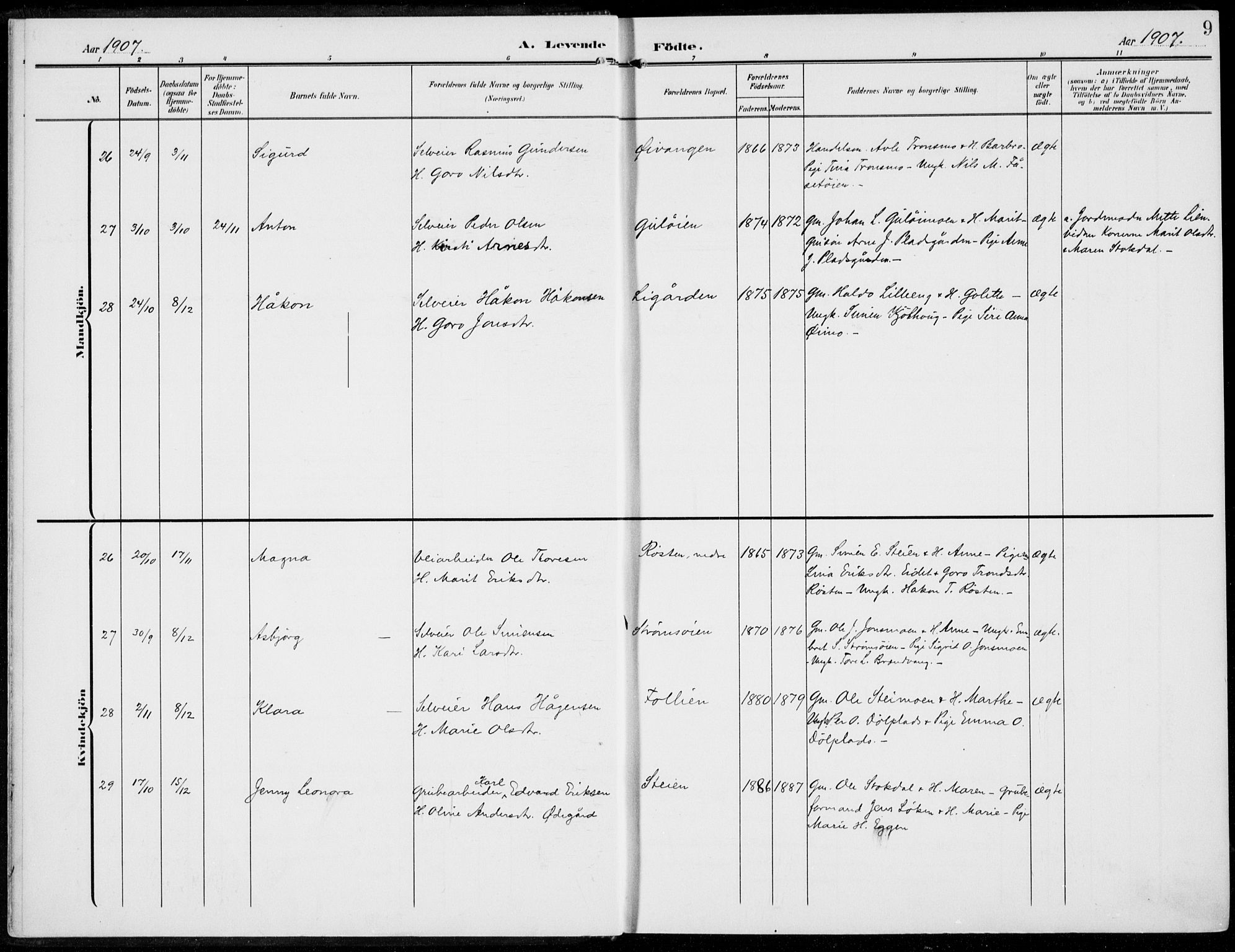 Alvdal prestekontor, AV/SAH-PREST-060/H/Ha/Haa/L0004: Ministerialbok nr. 4, 1907-1919, s. 9