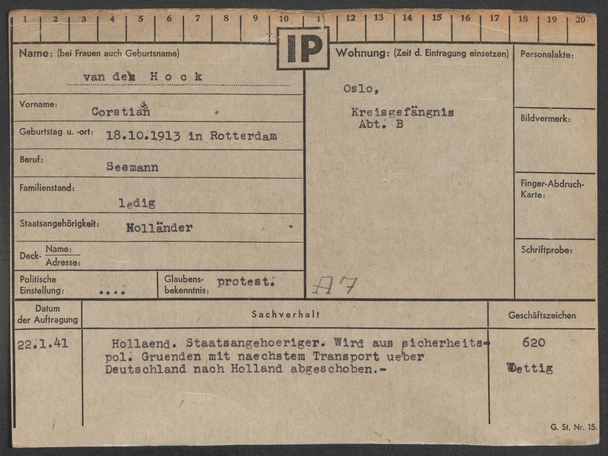 Befehlshaber der Sicherheitspolizei und des SD, RA/RAFA-5969/E/Ea/Eaa/L0004: Register over norske fanger i Møllergata 19: Hal-Hæ, 1940-1945, s. 1155