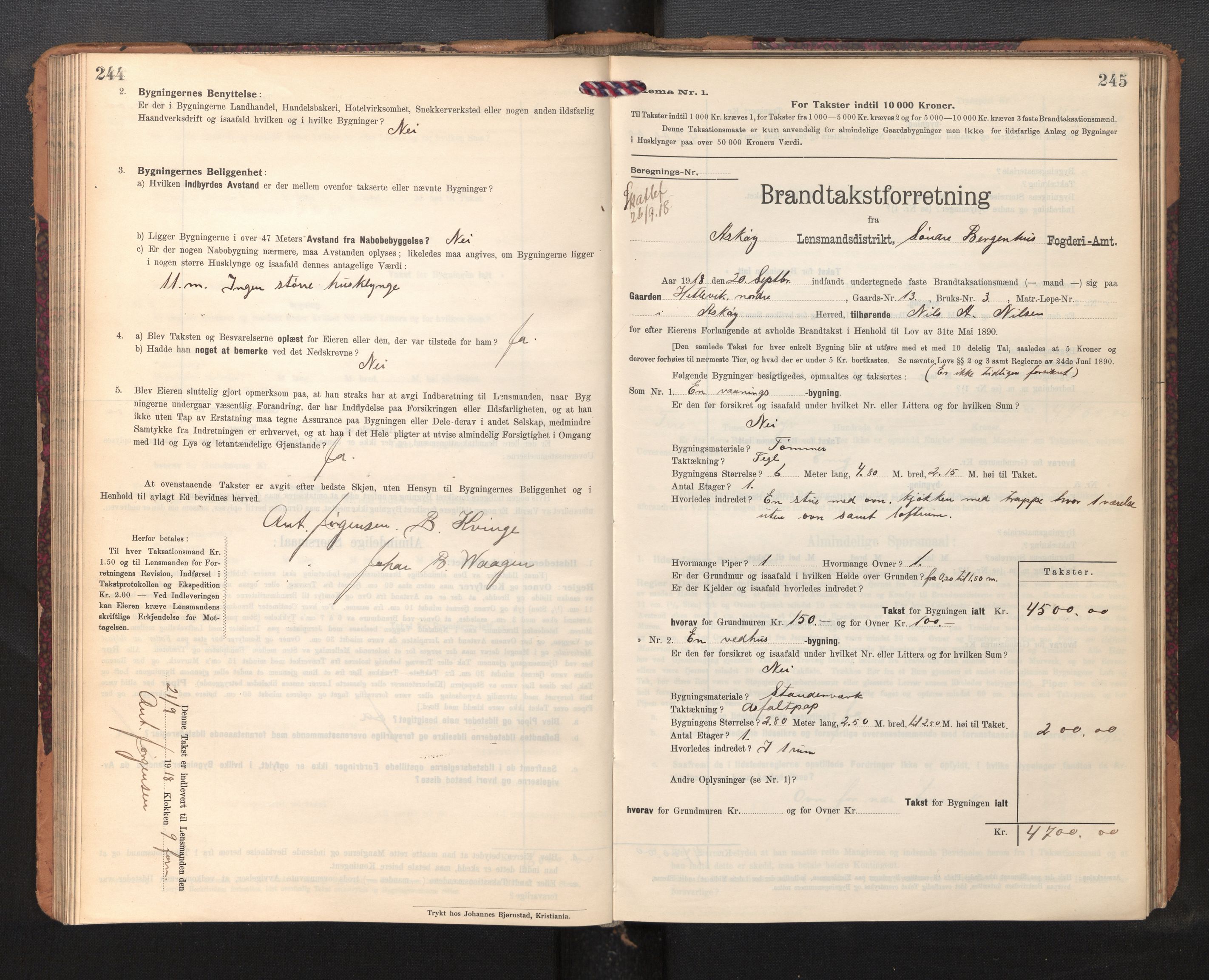 Lensmannen i Askøy, AV/SAB-A-31001/0012/L0007: Branntakstprotokoll, skjematakst, 1910-1919, s. 244-245