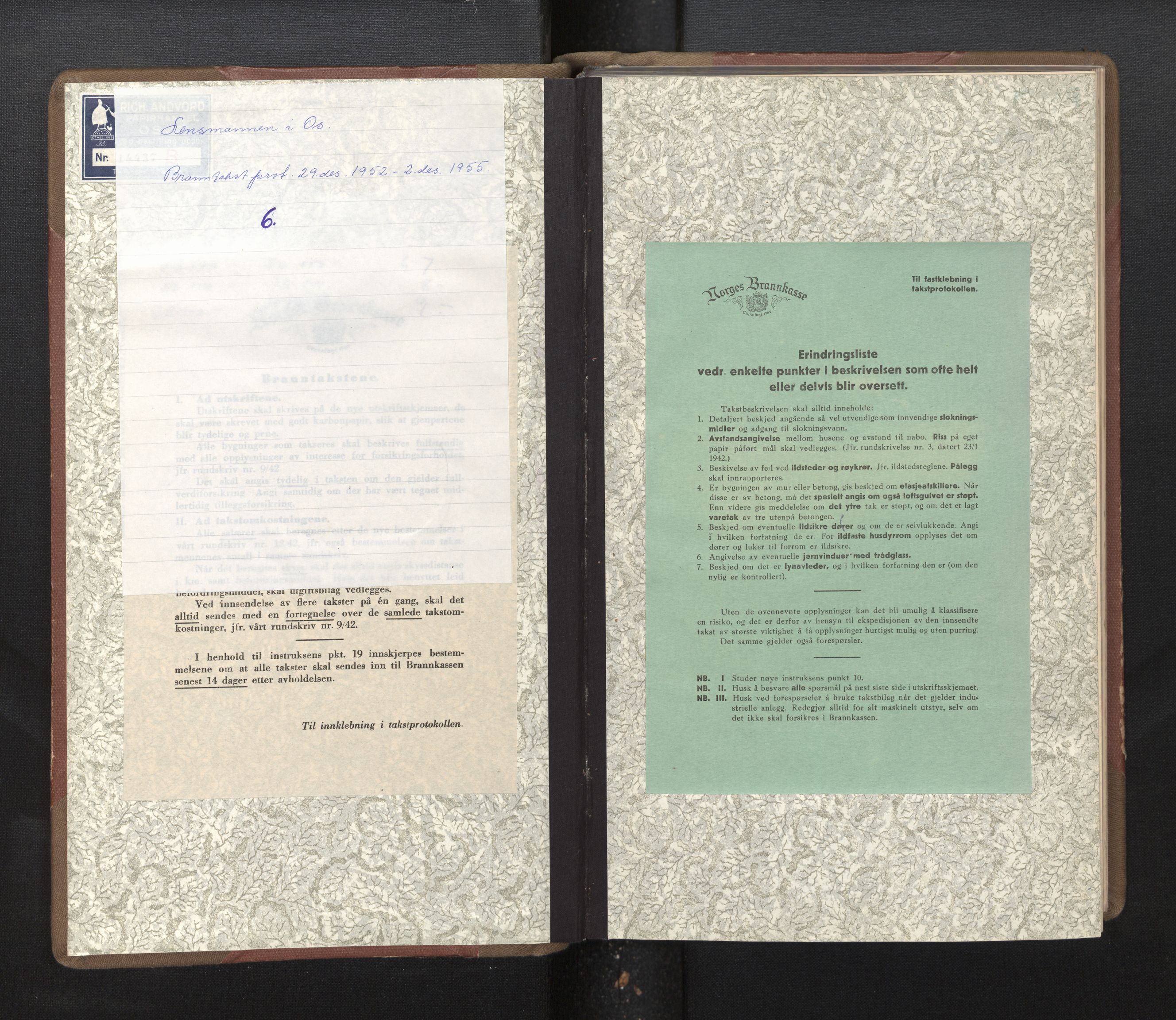 Lensmannen i Os, SAB/A-34101/0012/L0006: Branntakstprotokoll, 1952-1957