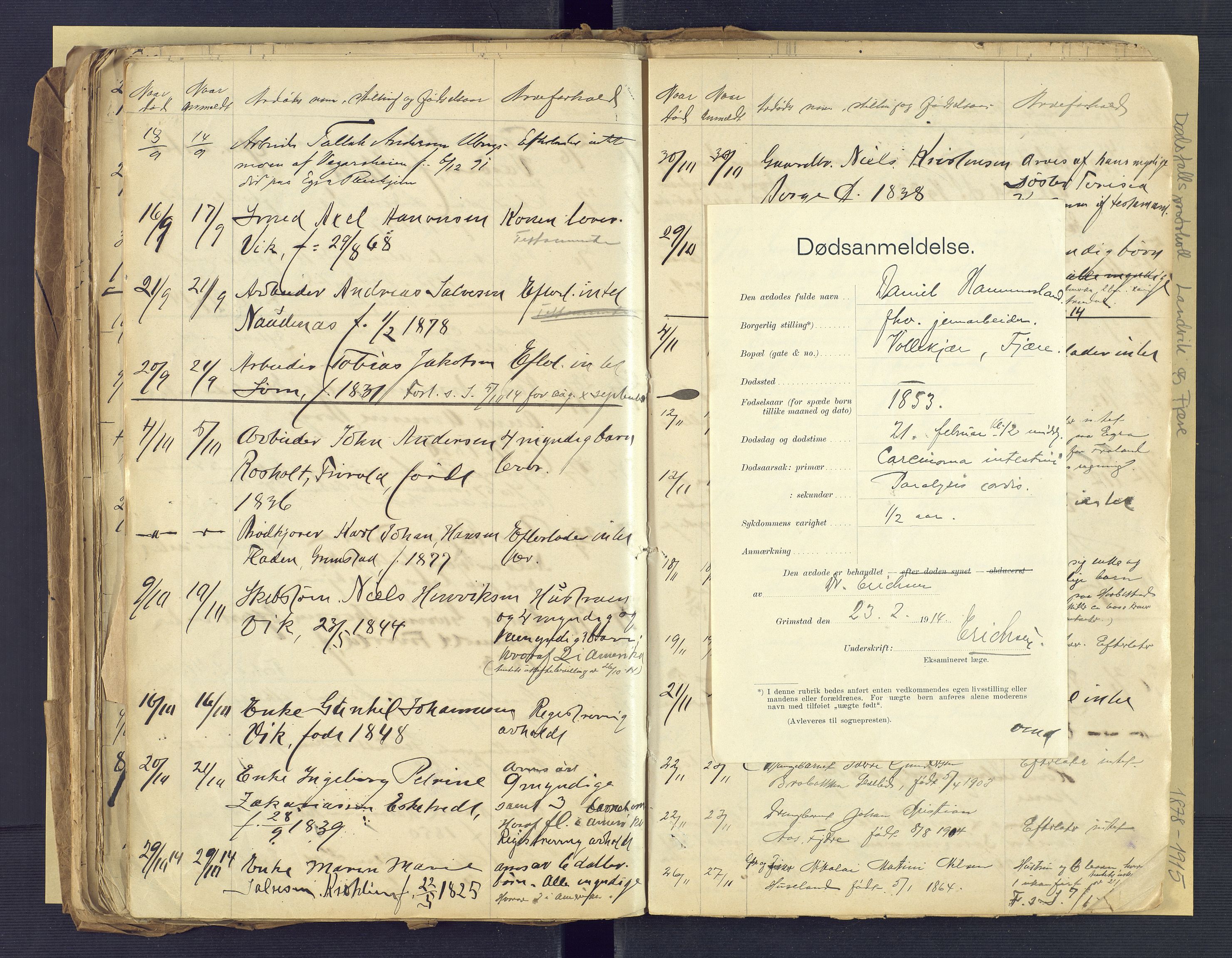 Landvik og Fjære lensmannskontor, SAK/1241-0027/F/Fe/L0001: Dødsfallsprotokoll Landvik og Fjære nr 137, 1878-1915