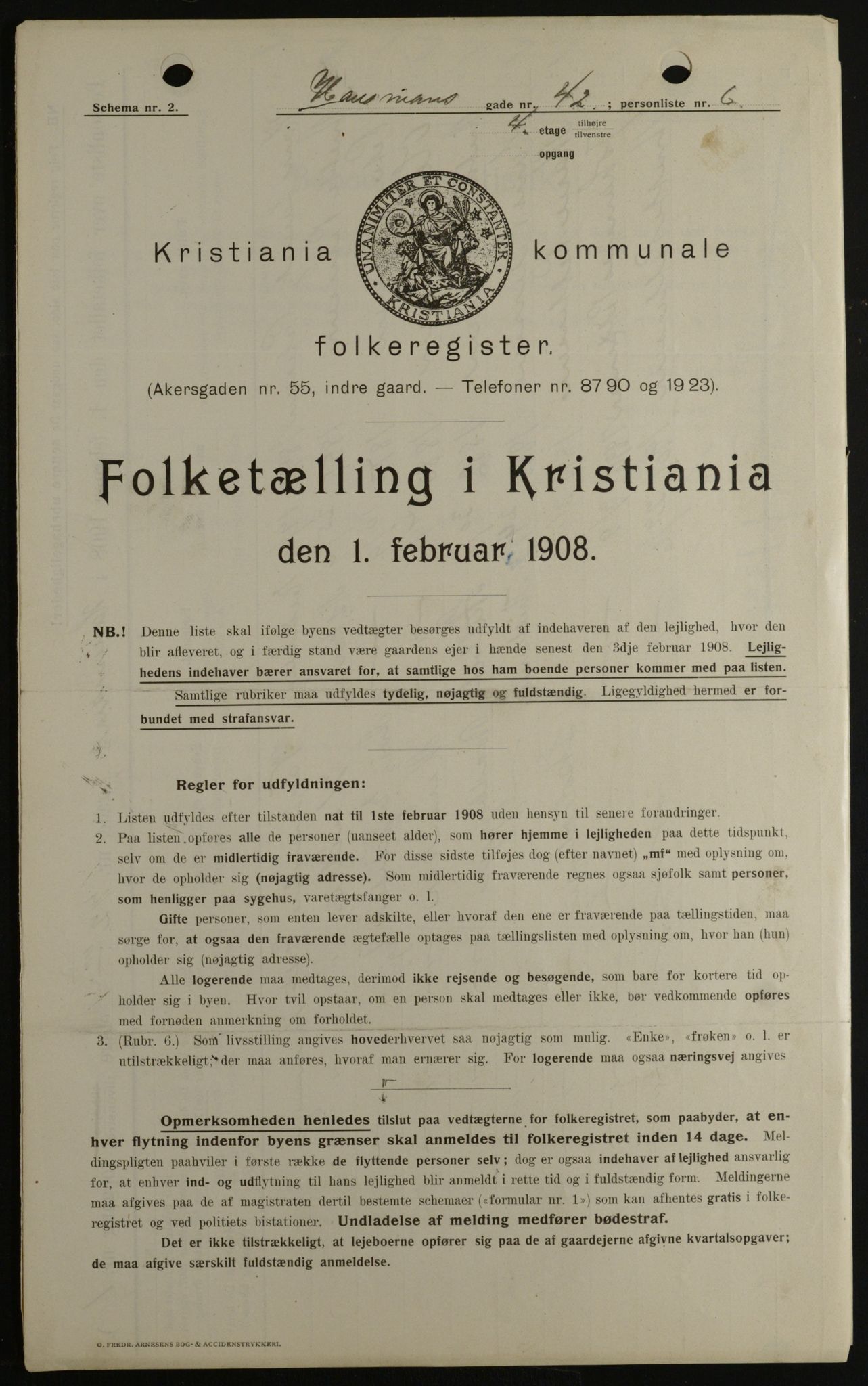 OBA, Kommunal folketelling 1.2.1908 for Kristiania kjøpstad, 1908, s. 32000