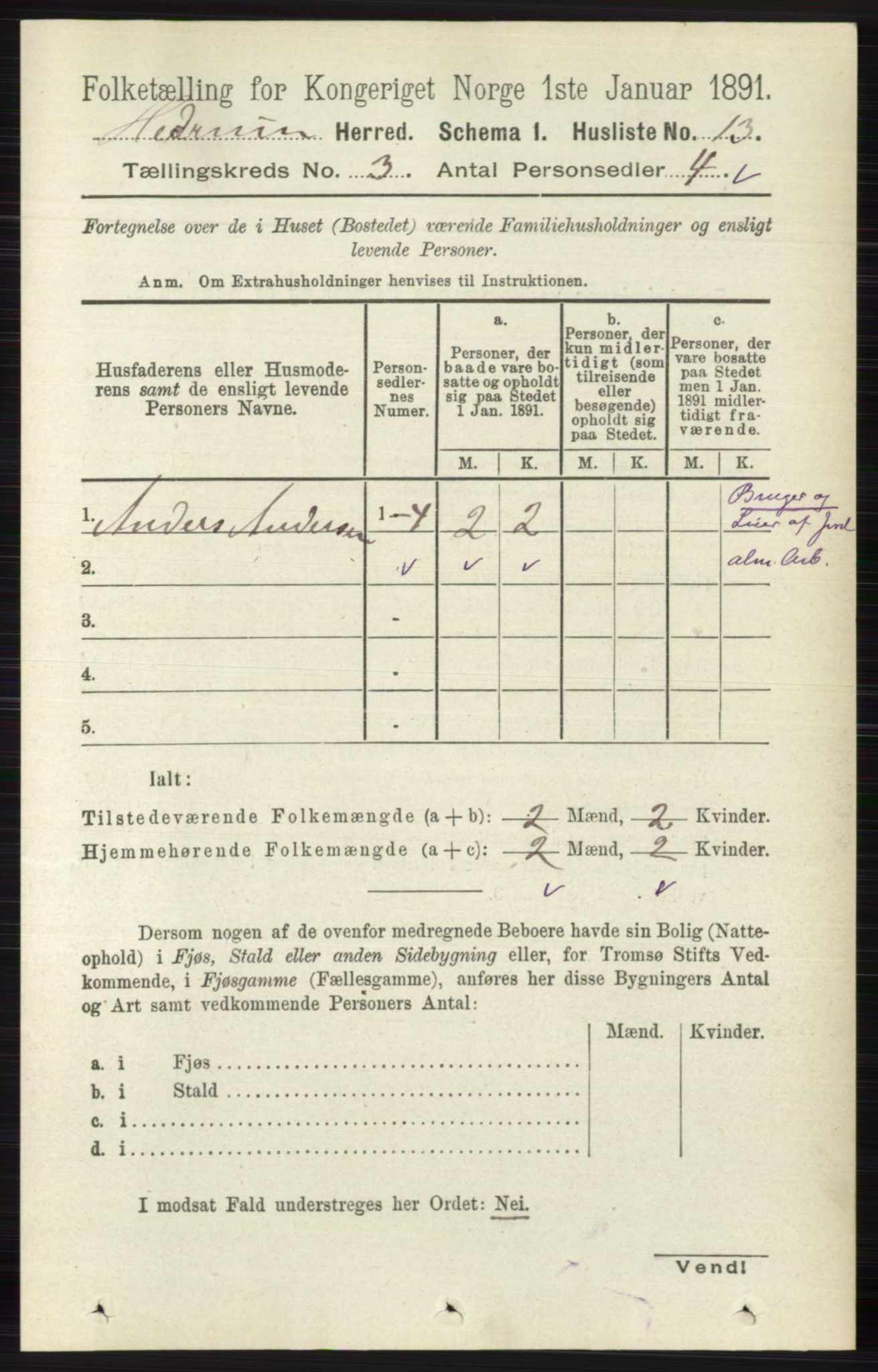 RA, Folketelling 1891 for 0727 Hedrum herred, 1891, s. 934