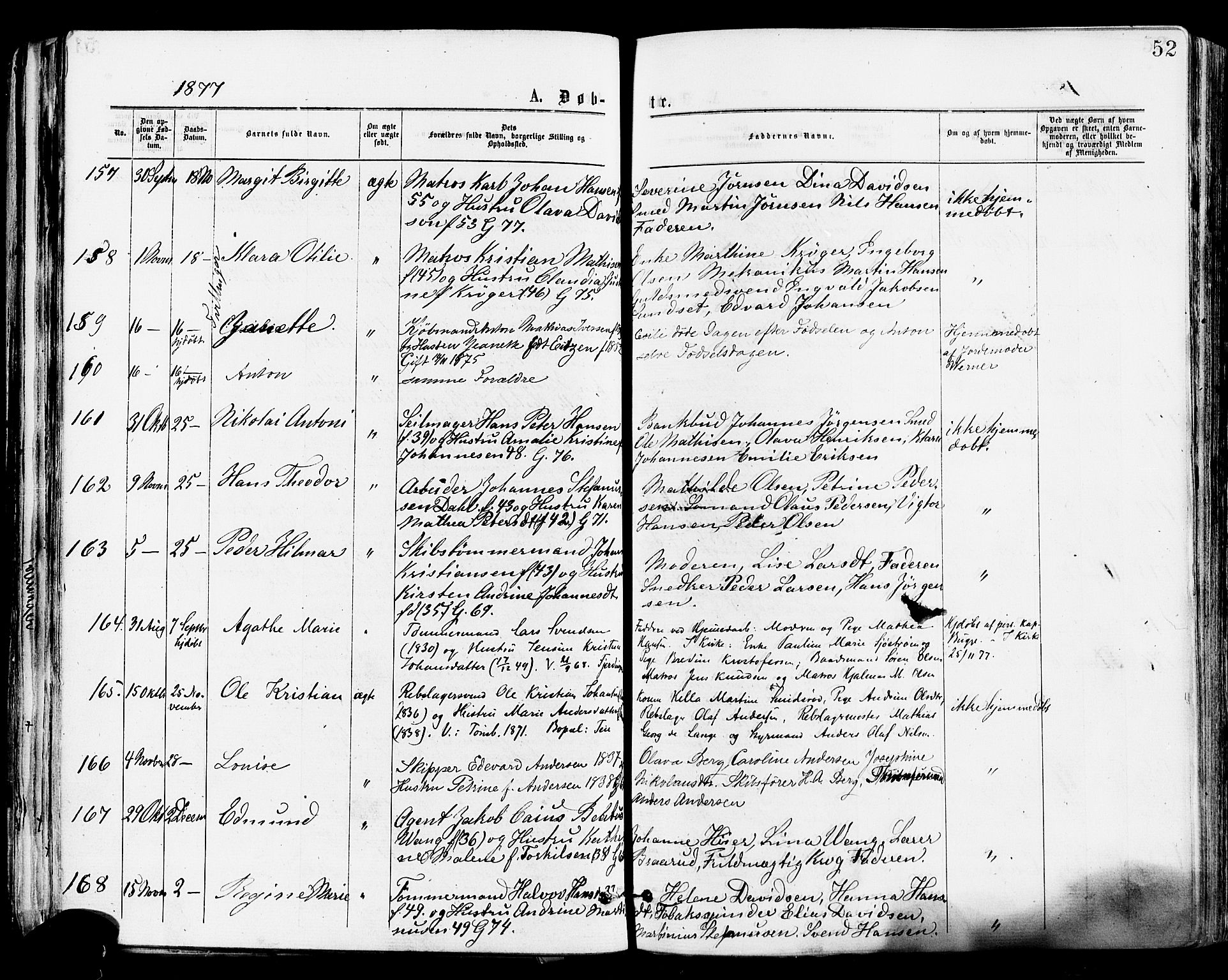 Tønsberg kirkebøker, AV/SAKO-A-330/F/Fa/L0010: Ministerialbok nr. I 10, 1874-1880, s. 52
