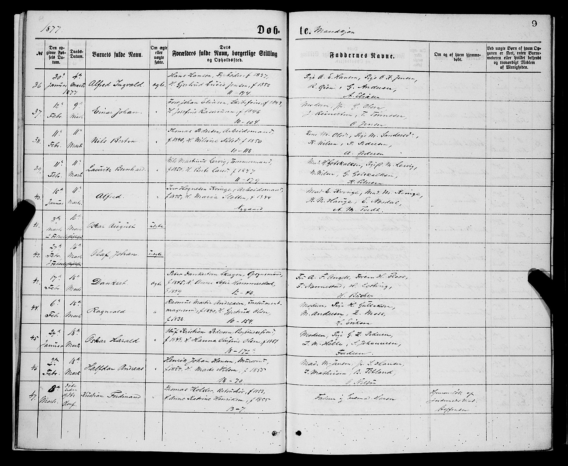Domkirken sokneprestembete, AV/SAB-A-74801/H/Hab/L0014: Klokkerbok nr. B 7, 1877-1878, s. 9