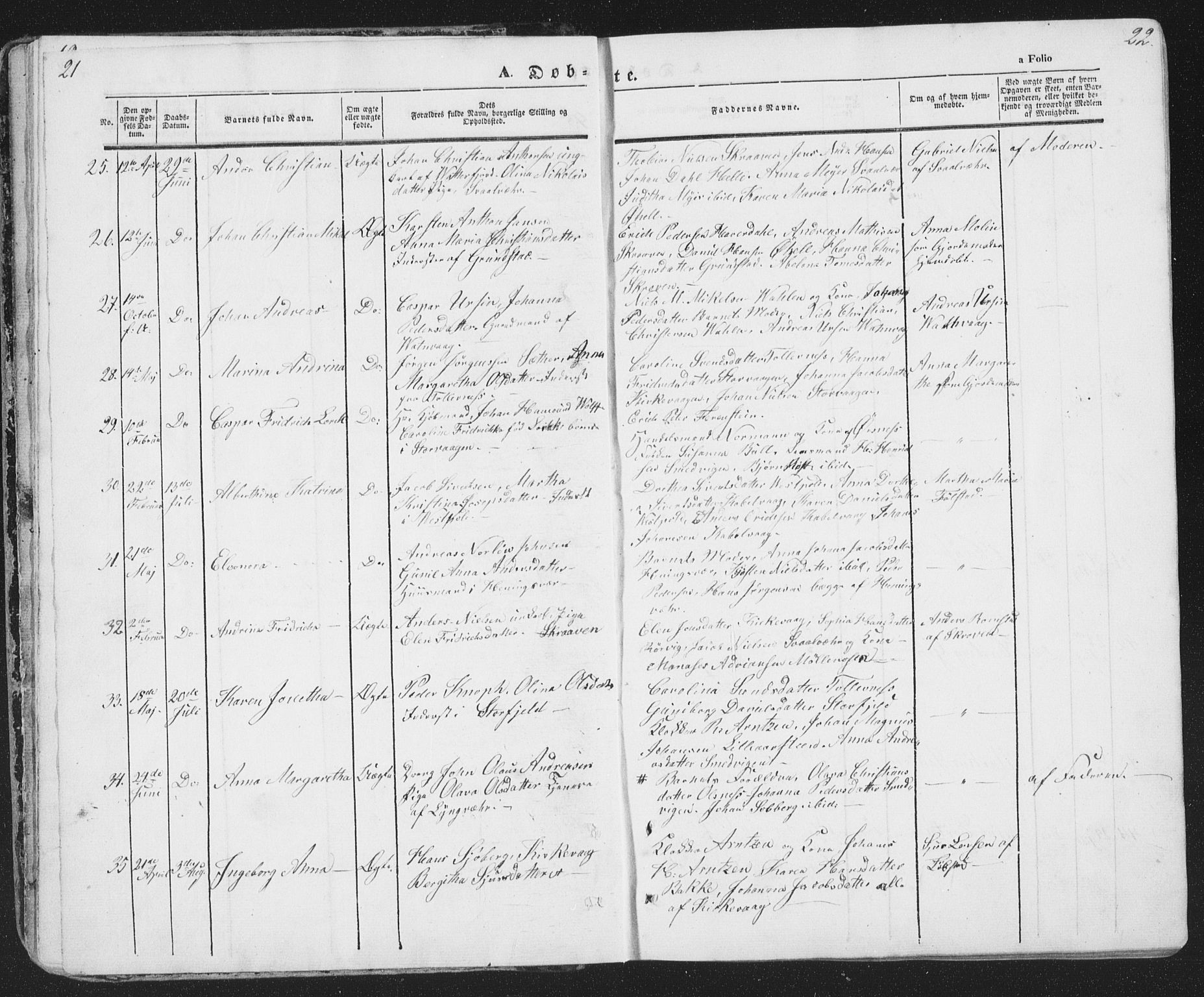 Ministerialprotokoller, klokkerbøker og fødselsregistre - Nordland, AV/SAT-A-1459/874/L1072: Klokkerbok nr. 874C01, 1843-1859, s. 21-22