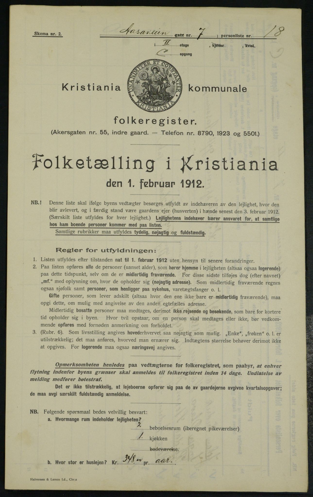 OBA, Kommunal folketelling 1.2.1912 for Kristiania, 1912, s. 130961