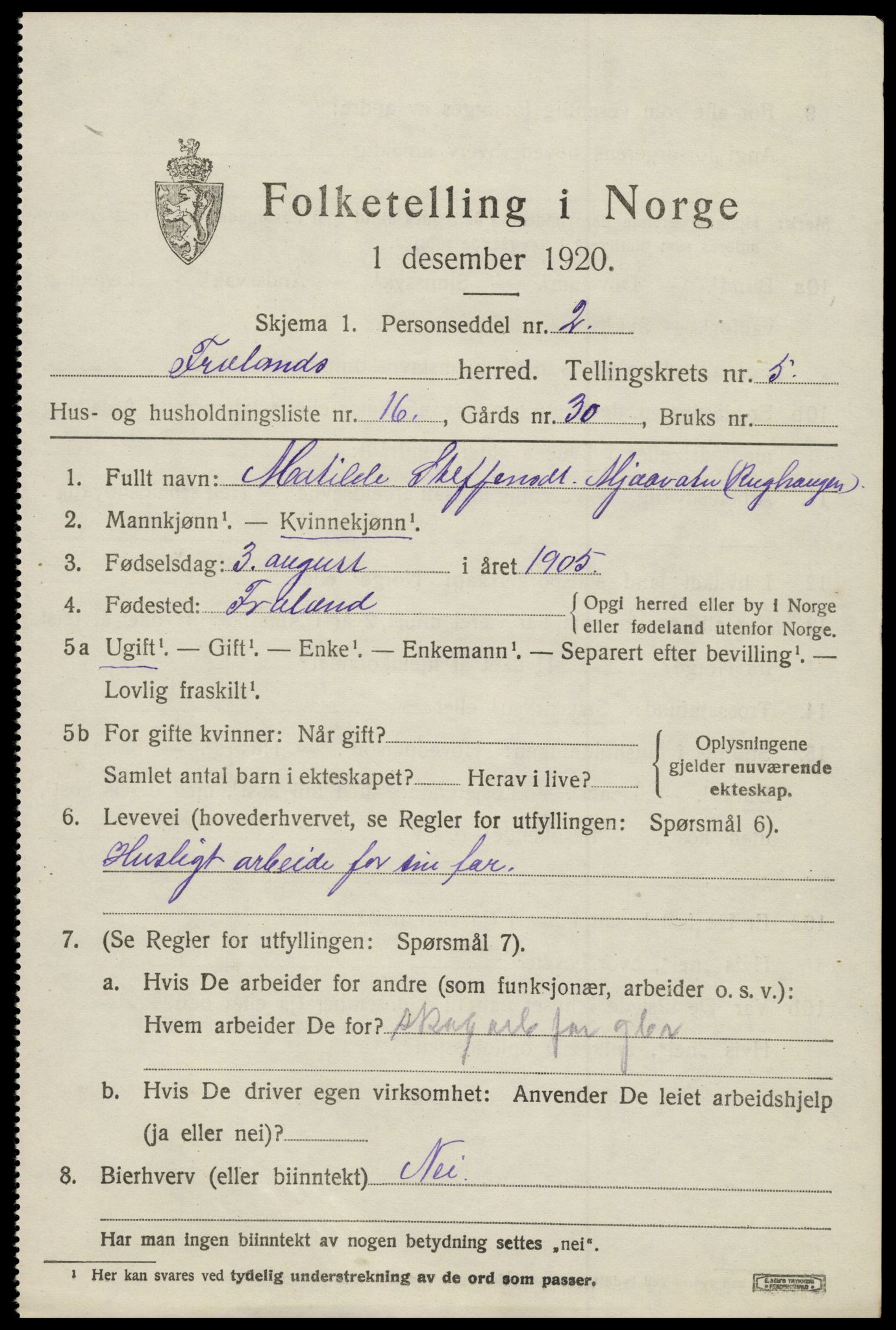 SAK, Folketelling 1920 for 0919 Froland herred, 1920, s. 3799