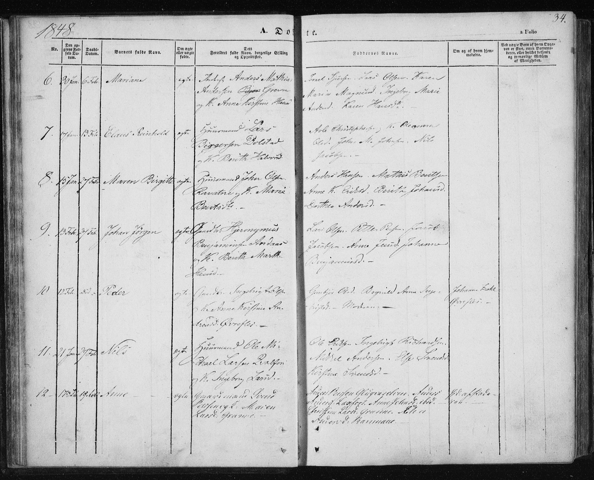 Ministerialprotokoller, klokkerbøker og fødselsregistre - Nordland, AV/SAT-A-1459/820/L0291: Ministerialbok nr. 820A12, 1846-1854, s. 34