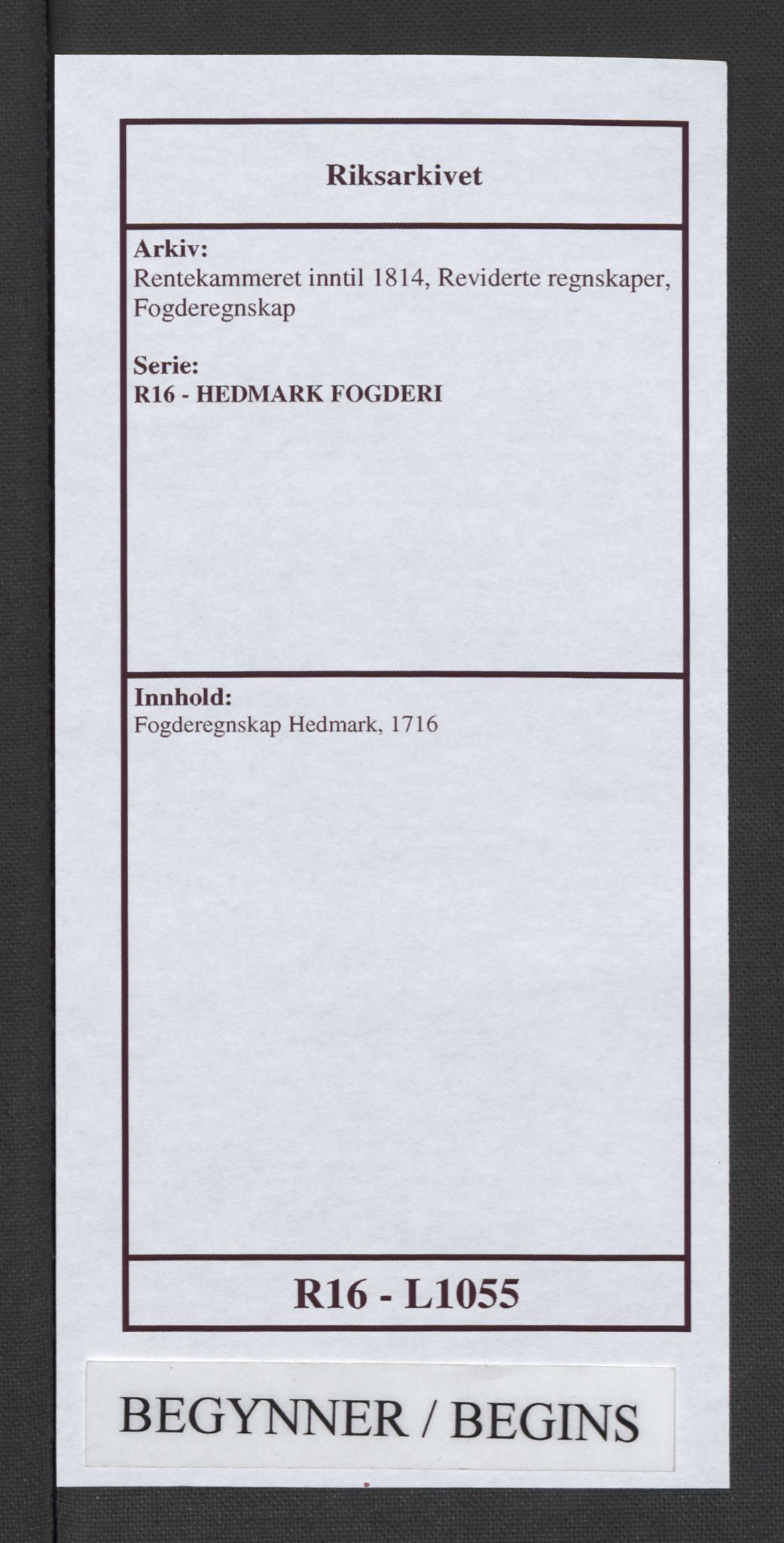 Rentekammeret inntil 1814, Reviderte regnskaper, Fogderegnskap, AV/RA-EA-4092/R16/L1055: Fogderegnskap Hedmark, 1716, s. 1