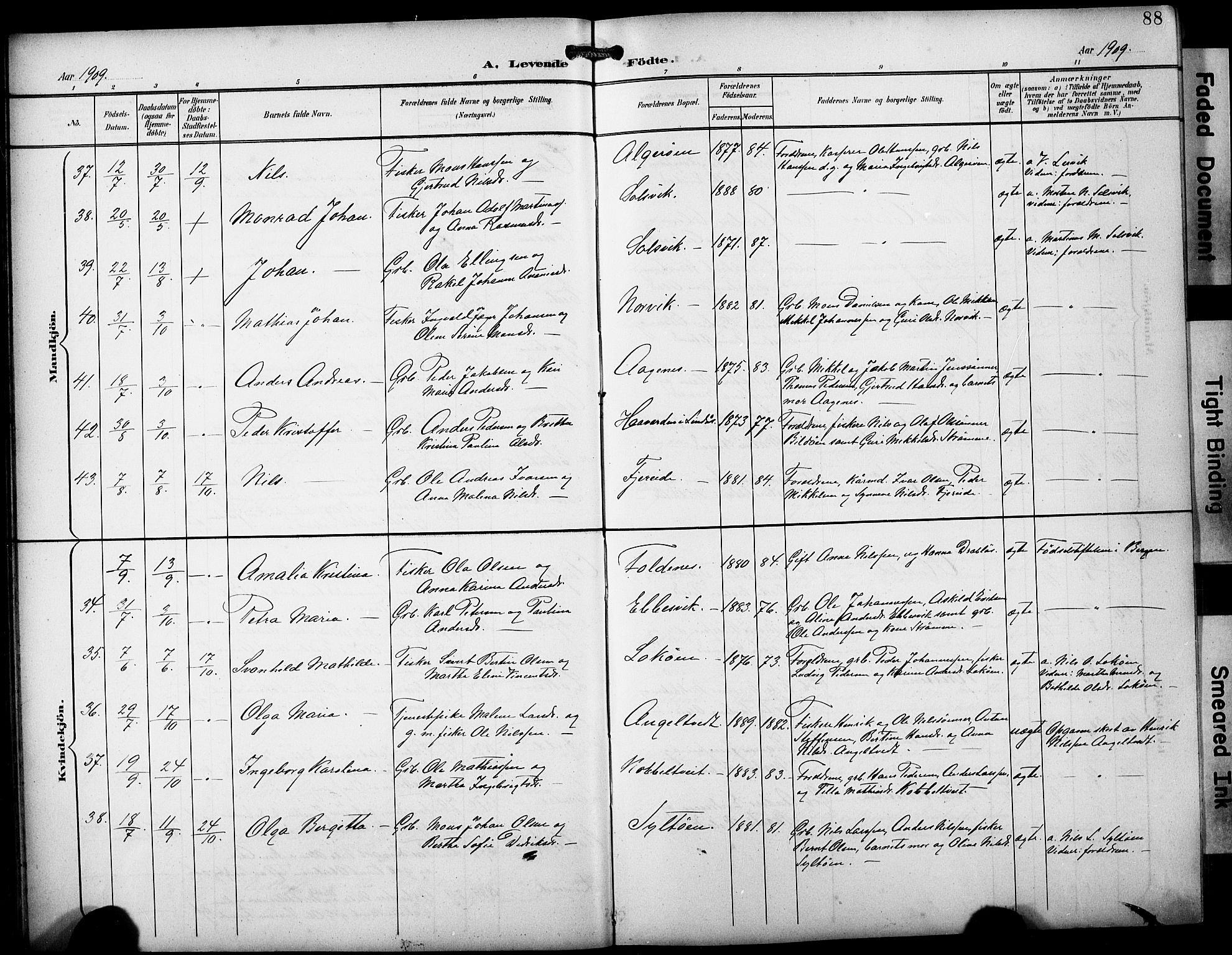 Fjell sokneprestembete, AV/SAB-A-75301/H/Hab: Klokkerbok nr. A 5, 1899-1918, s. 88