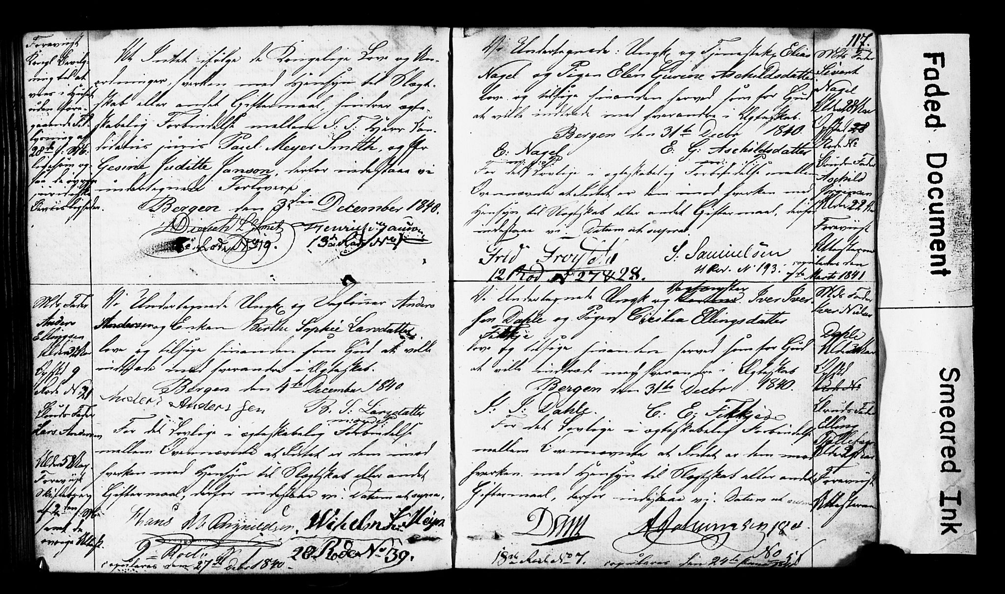 Domkirken sokneprestembete, SAB/A-74801: Forlovererklæringer nr. II.5.3, 1832-1845, s. 117