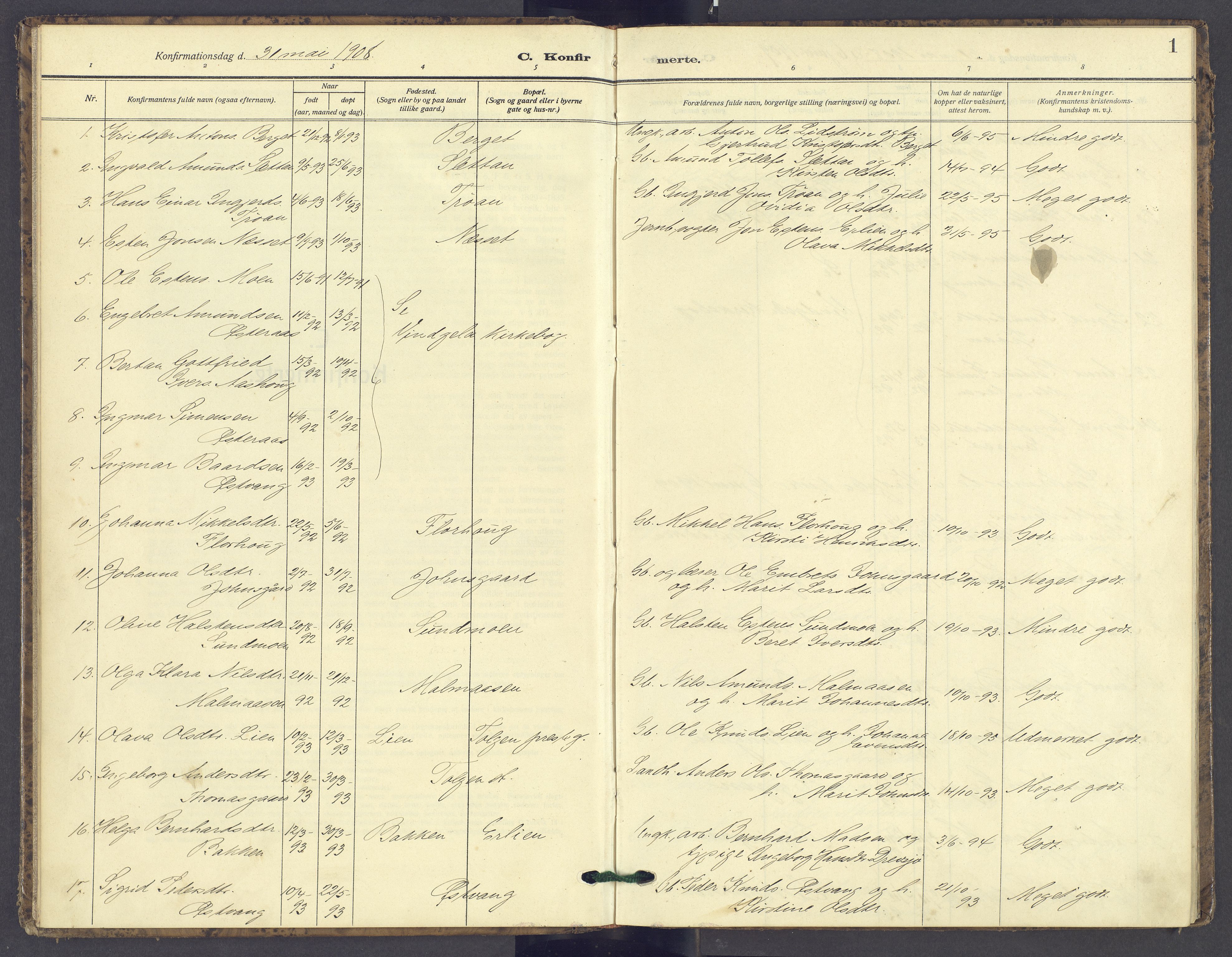 Tolga prestekontor, AV/SAH-PREST-062/K/L0016: Ministerialbok nr. 16, 1908-1957, s. 1