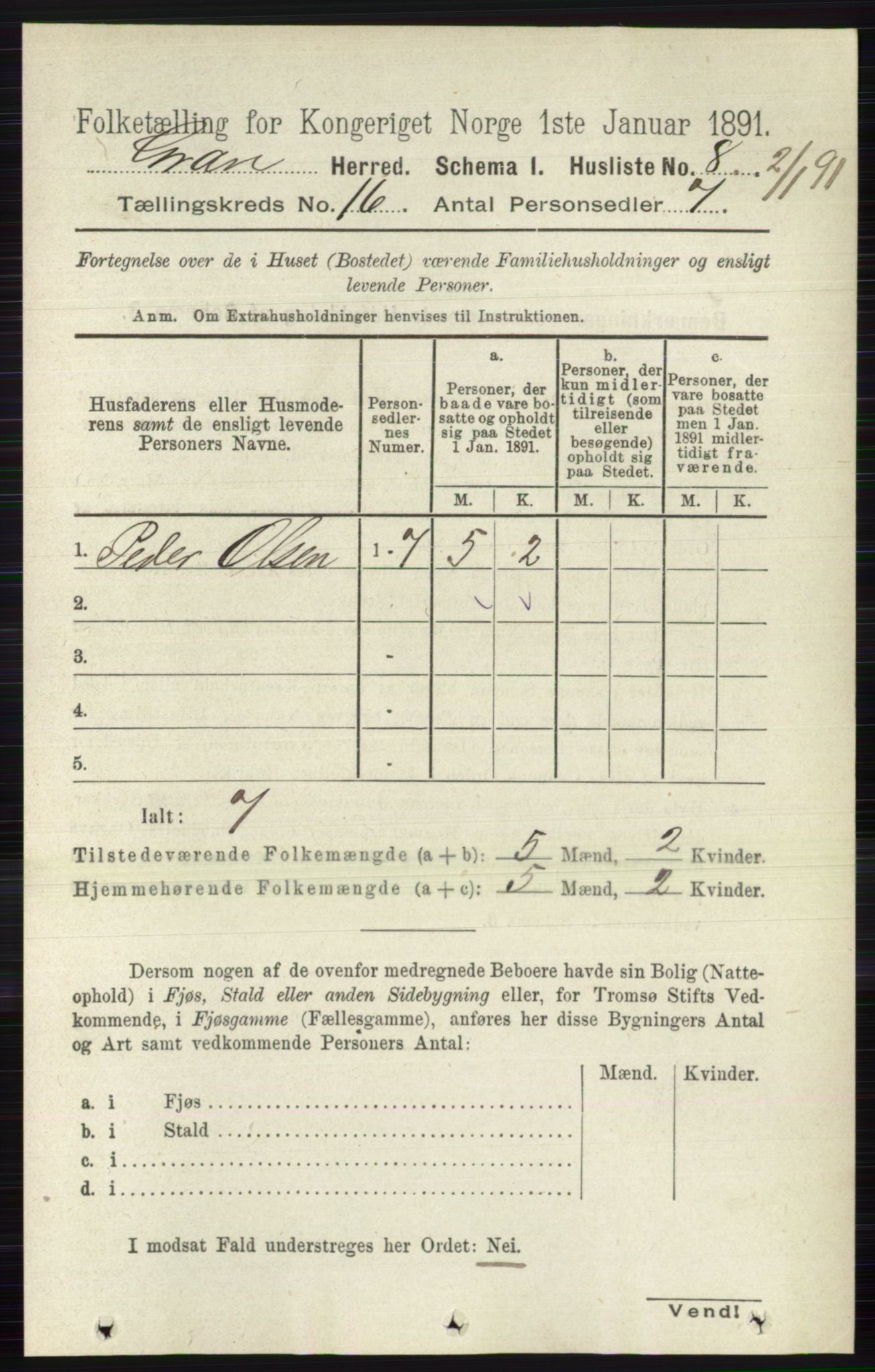 RA, Folketelling 1891 for 0534 Gran herred, 1891, s. 8018