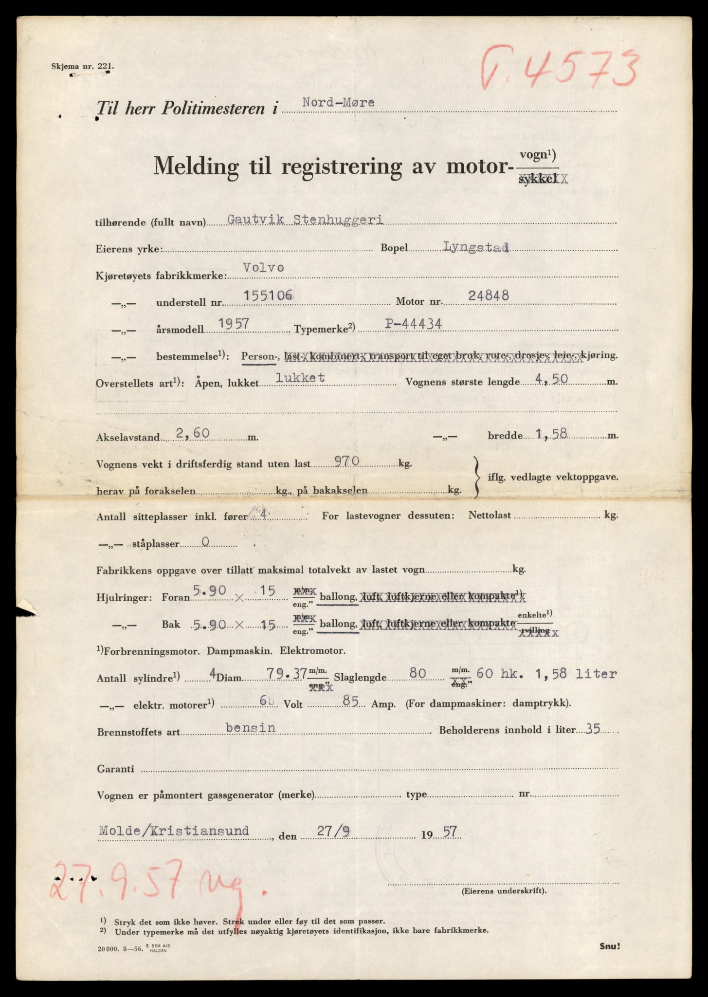 Møre og Romsdal vegkontor - Ålesund trafikkstasjon, AV/SAT-A-4099/F/Fe/L0044: Registreringskort for kjøretøy T 14205 - T 14319, 1927-1998, s. 2327